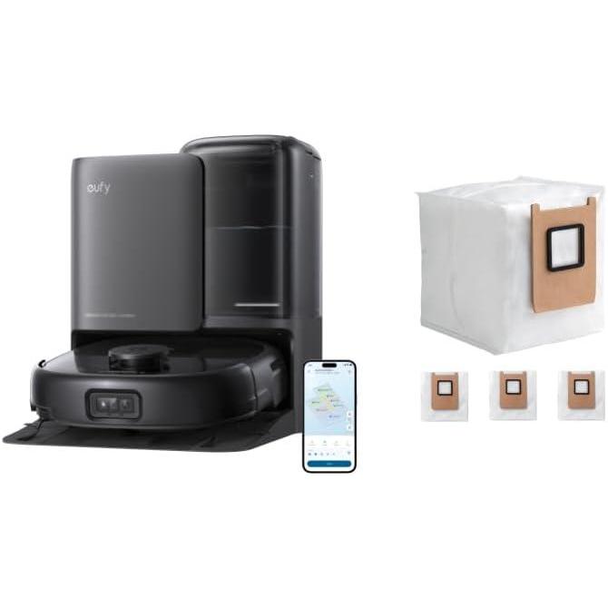 eufy E25 Omni Robot Vacuum and Mop Combo,HydroJet System, 20,000Pa Turbo Suction, Zero-Tangle Design, Auto-Empty & Self-Cleaning All-in-One Station + Official Dust Bags*3