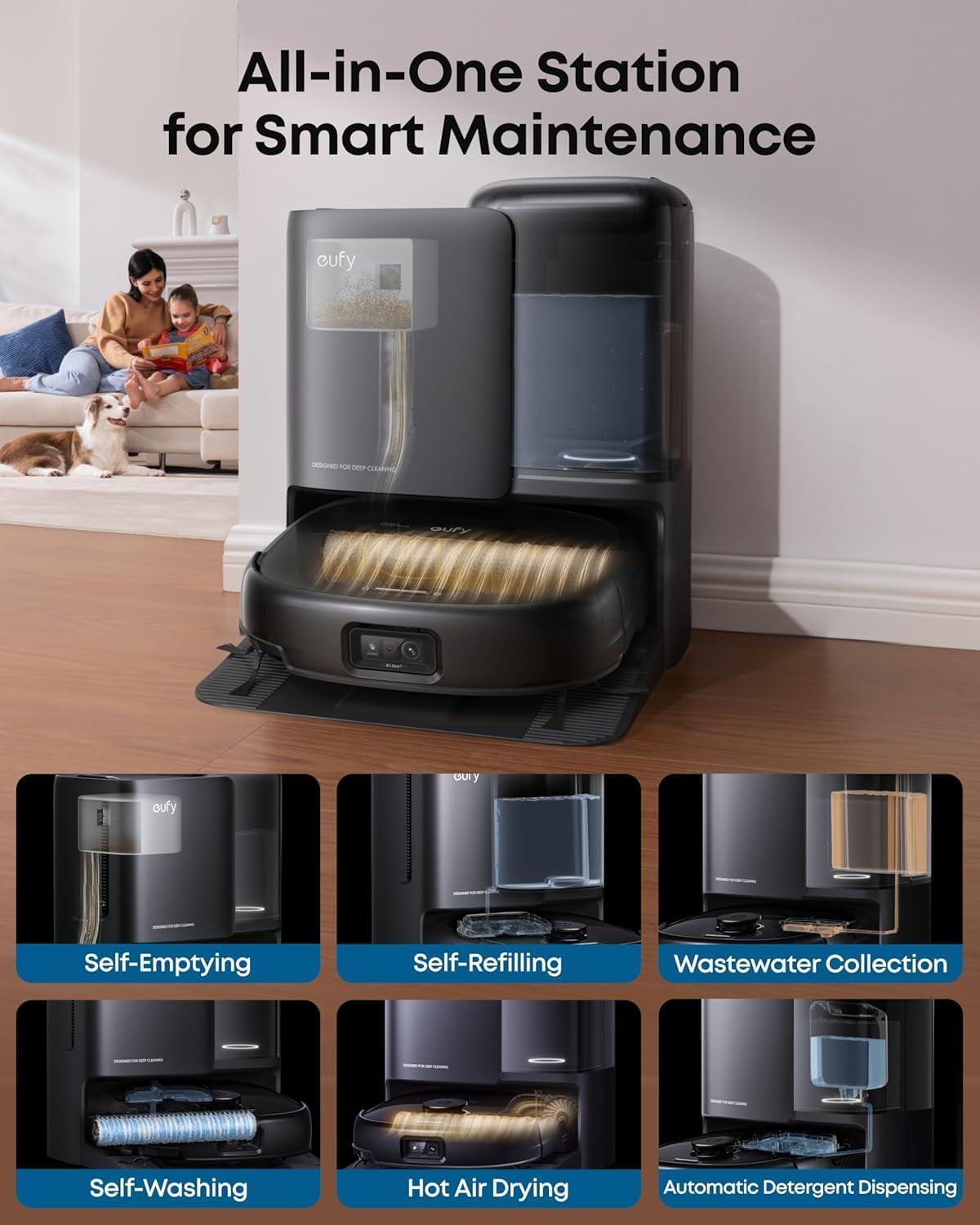 eufy E25 Omni Robot Vacuum and Mop Combo,HydroJet System, 20,000Pa Turbo Suction, Zero-Tangle Design, Auto-Empty & Self-Cleaning All-in-One Station + Official Dust Bags*3
