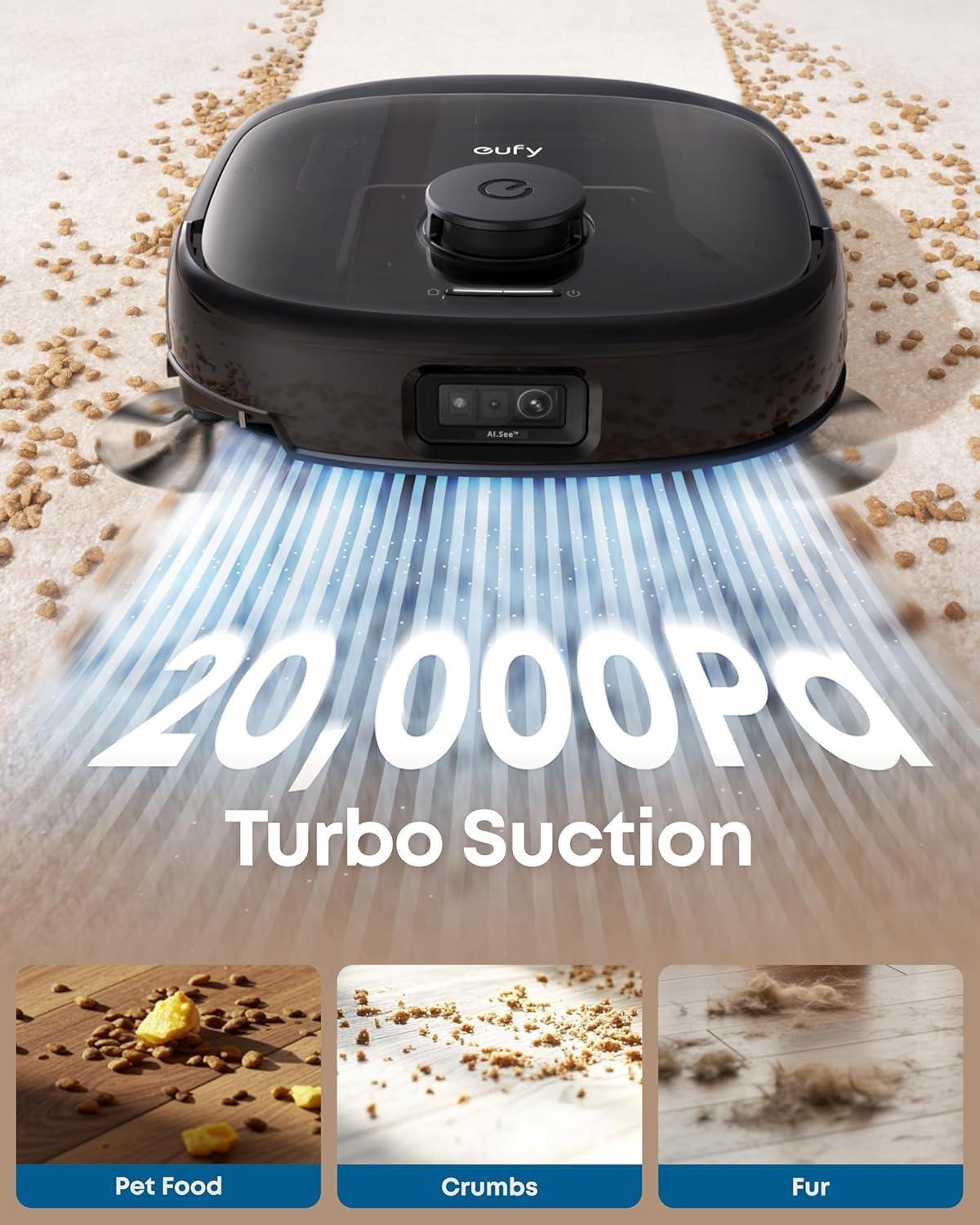 eufy E25 Omni Robot Vacuum and Mop Combo,HydroJet System, 20,000Pa Turbo Suction, Zero-Tangle Design, Auto-Empty & Self-Cleaning All-in-One Station + Official Dust Bags*3