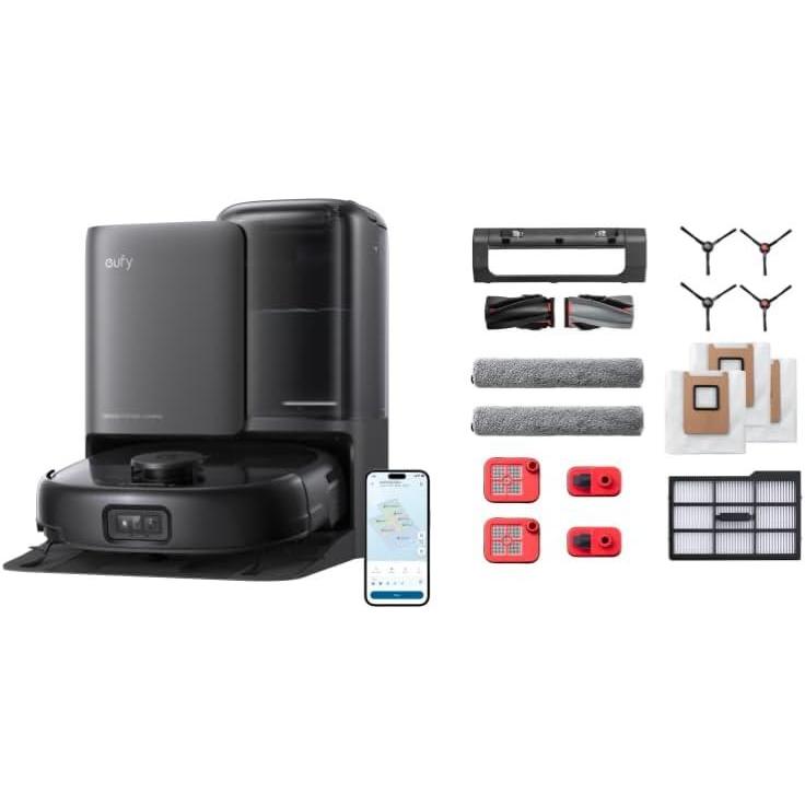 eufy E25 Omni Robot Vacuum and Mop Combo,HydroJet System, 20,000Pa Turbo Suction, Zero-Tangle Design, Auto-Empty & Self-Cleaning All-in-One Station + Official Replacement Parts Kit