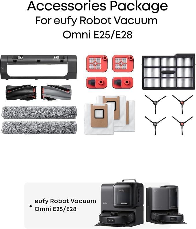 eufy E25 Omni Robot Vacuum and Mop Combo,HydroJet System, 20,000Pa Turbo Suction, Zero-Tangle Design, Auto-Empty & Self-Cleaning All-in-One Station + Official Replacement Parts Kit