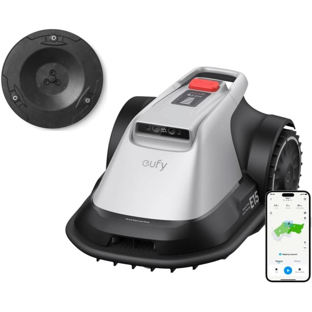 eufy E15 Robot Lawn Mower,Max 0.2 Acres,Wireless Robot Mower with Auto Mapping,Vision Navigation,Multi-Zone Management + Official Accessories, Blade Disc *1