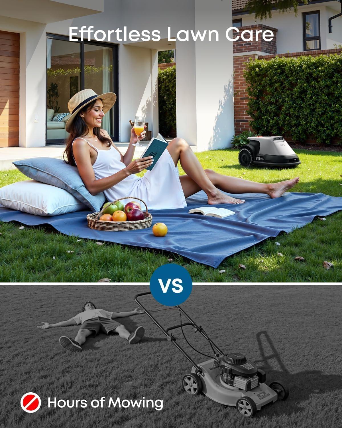 eufy E15 Robot Lawn Mower,Max 0.2 Acres,Wireless Robot Mower with Auto Mapping,Vision Navigation,Multi-Zone Management + Official Accessories, Blade Disc *1