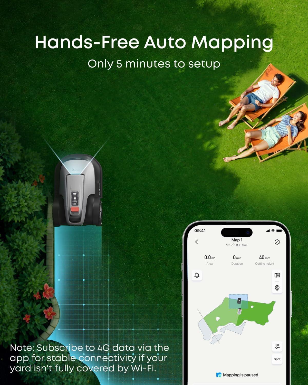 eufy E15 Robot Lawn Mower,Max 0.2 Acres,Wireless Robot Mower with Auto Mapping,Vision Navigation,Multi-Zone Management + Official Accessories, Blade Disc *1