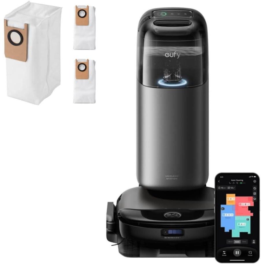 eufy Robot Vacuum Omni S1 Pro with All-in-One Station, HydroJet System with Roller Mop, Robot Vacuum and Mop Combo, Incredible Suction + Offical Dust Bag, 3 Packs Included, 6-Month Replacement