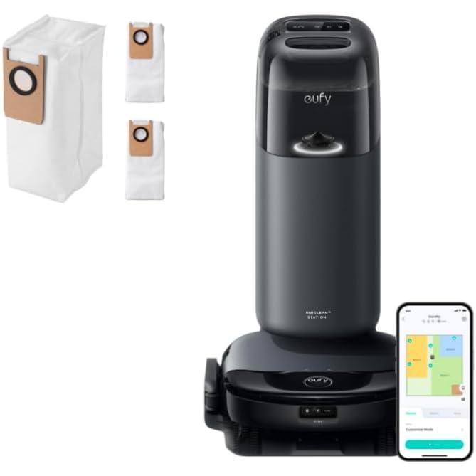 eufy S1 with All-in-One Station, HydroJet System with Roller Mop, Robot Vacuum and Mop Combo, Incredible Suction, Obstacle Avoidance +Official Accessory-Dust Bag, 3 packs included, 6-month Replacement