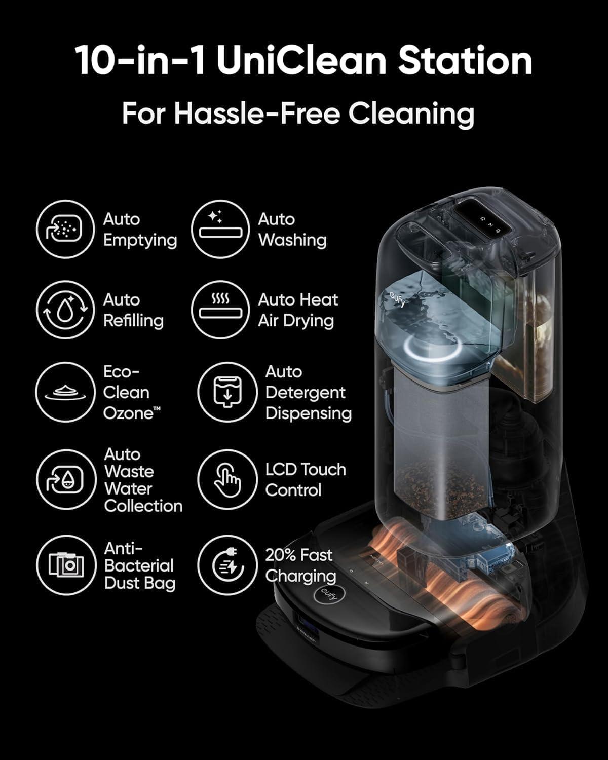 eufy Robot Vacuum Omni S1 Pro with All-in-One Station, HydroJet System with Roller Mop, Robot Vacuum and Mop Combo, Eco-Clean Ozone, Incredible Suction + Official Accessory Kit