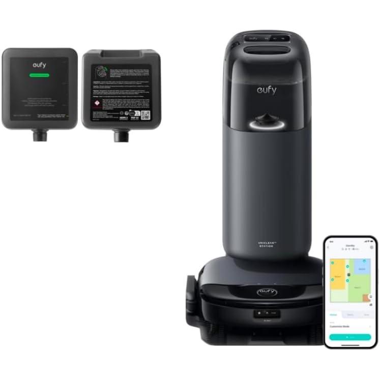 eufy S1 with All-in-One Station, HydroJet System with Roller Mop, Robot Vacuum and Mop Combo, Incredible Suction, Obstacle Avoidance + Official Hard Floor Cleaner, Safe and Gentle for Hand, Automatica