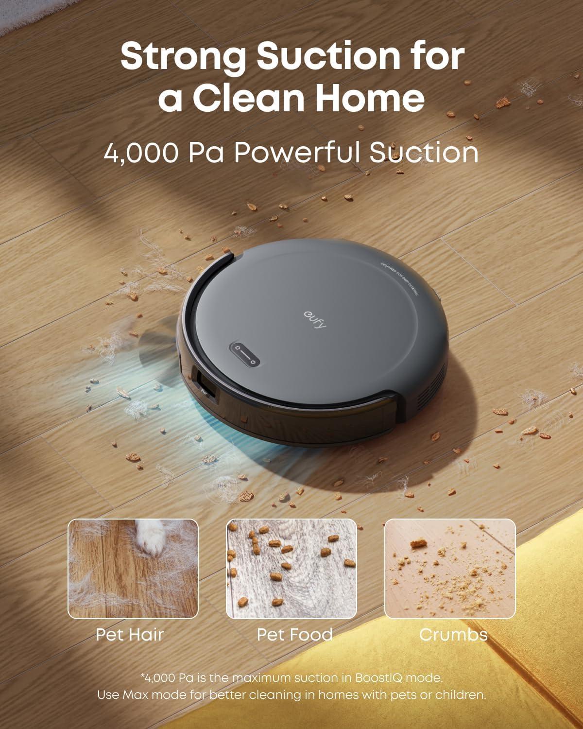eufy Robot Vacuum C10 with Self Emptying, 8 Weeks Hands Free, Advanced Smart Mapping with LiDAR Navigation, 2.85-Inch Slim Design, Powerful Suction, Edge Expansion Brush for Pet Hair +6 Pack Dust Bag