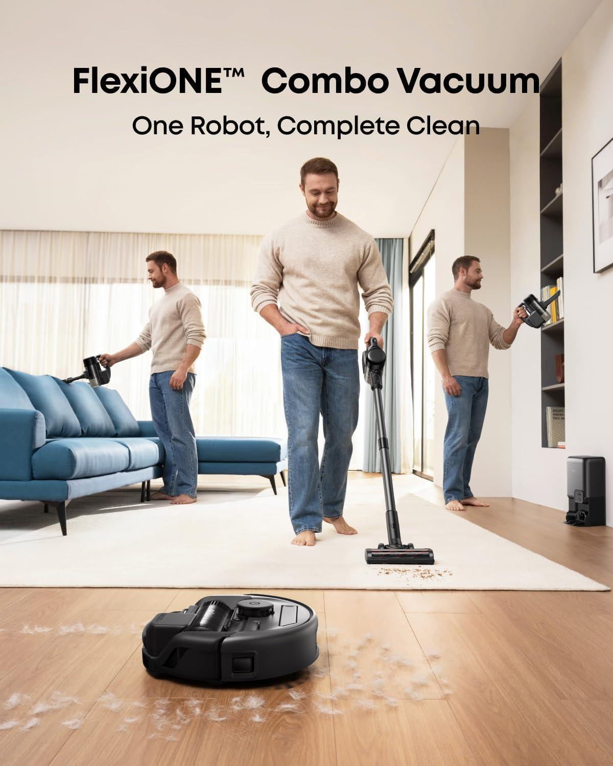 eufy Robot Vacuum 3-in-1 E20, with Versatile Stick and Handheld Vacuum Cleaner Combo,Self Emptying Up to 75 Days, Max 30,000Pa, Smart Obstacle Avoidance + Official Official 3X Dust Bags