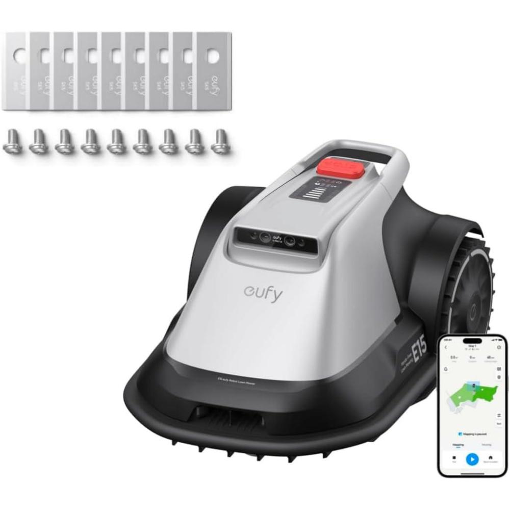 eufy E15 Robot Lawn Mower,Max 0.2 Acres,Wireless Robot Mower with Auto Mapping,Vision Navigation,Multi-Zone Management + Official Accessories: Replacement Blades Box with 3*