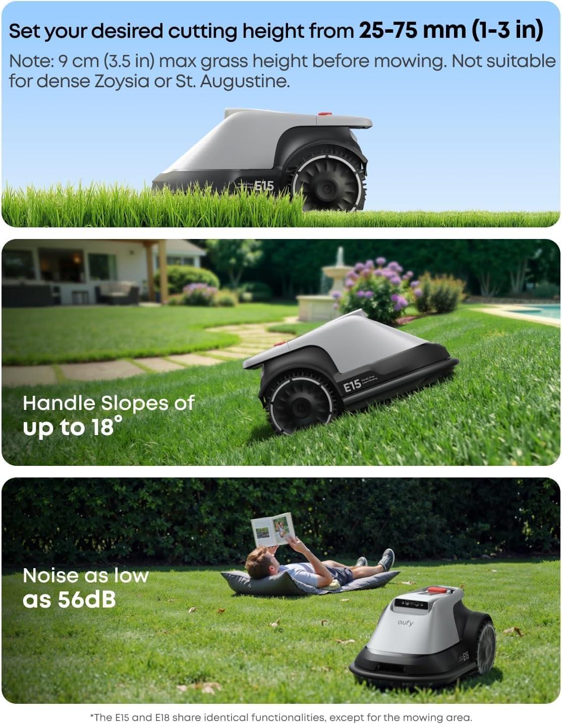 eufy E15 Robot Lawn Mower,Max 0.2 Acres,Wireless Robot Mower with Auto Mapping,Vision Navigation,Multi-Zone Management + Official Accessories: Replacement Blades Box with 3*