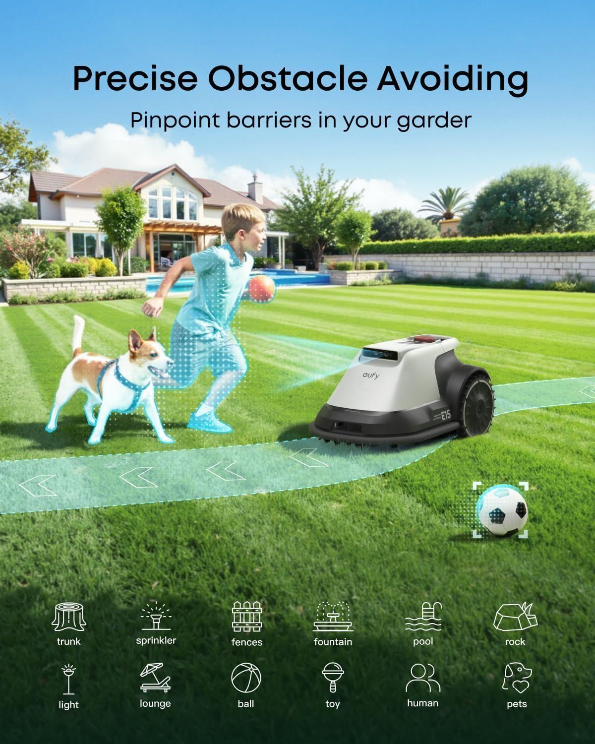 eufy E15 Robot Lawn Mower,Max 0.2 Acres,Wireless Robot Mower with Auto Mapping,Vision Navigation,Multi-Zone Management + Official Accessories: Replacement Blades Box with 3*