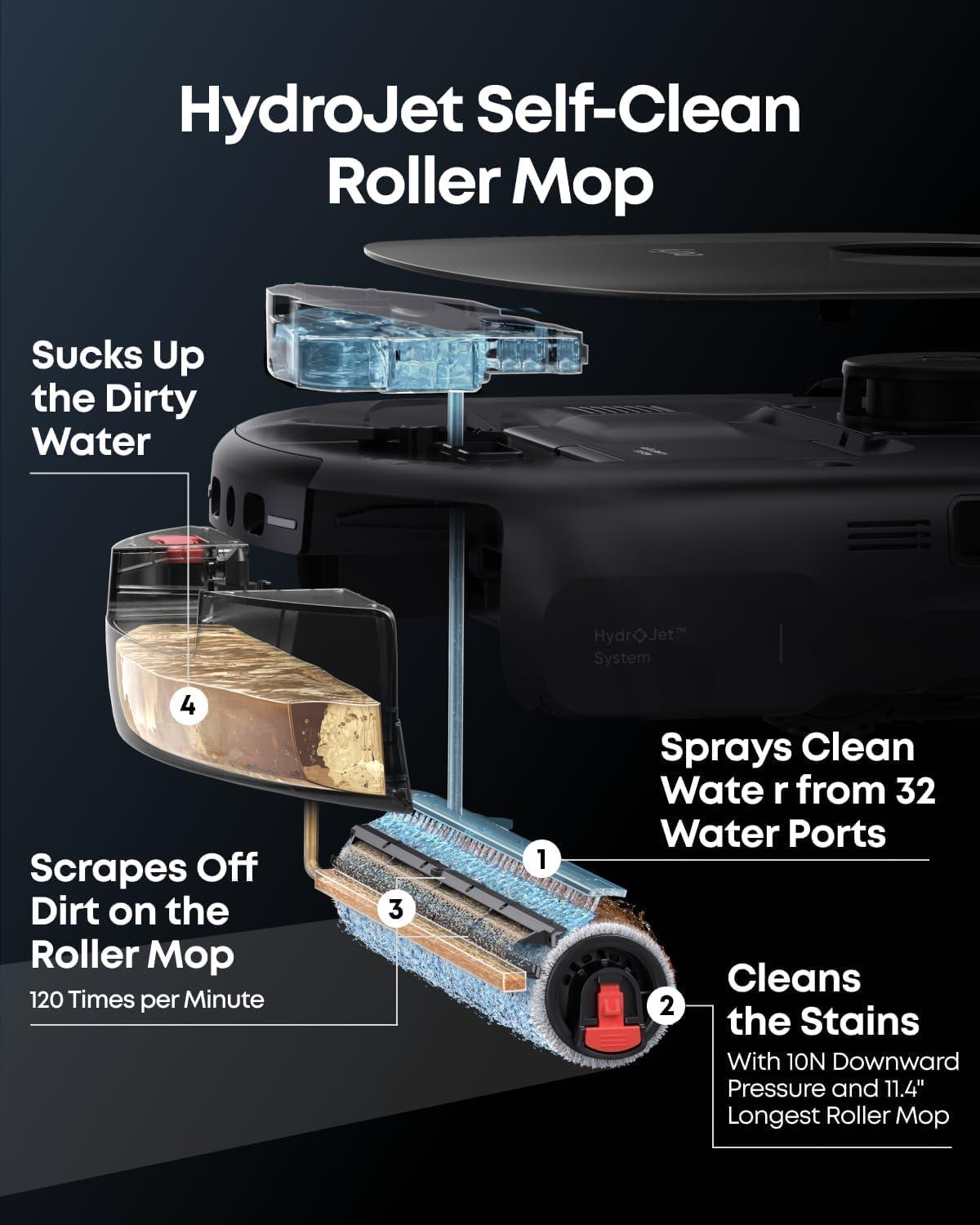 eufy Robot Vacuum E25, 20,000 Pa Suction,HydroJet Always-Clean Roller Mop, All-in-One Robot Vacuum and Mop Combo, Edge-to-Corner Cleaning, Zero-Tangle Design, AI Obstacle Avoidance (Upgraded)(E25 Black)