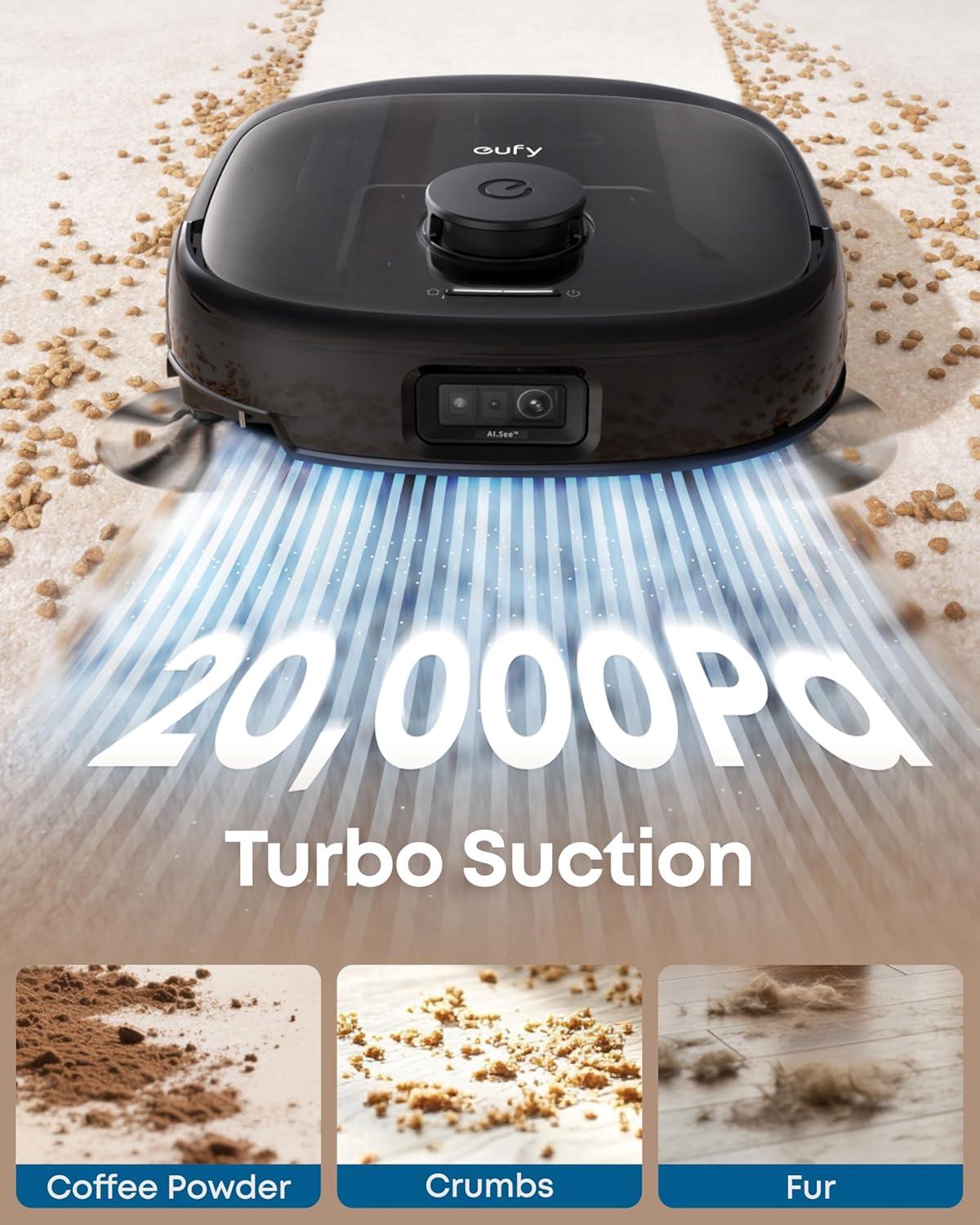 eufy Robot Vacuum E25, 20,000 Pa Suction,HydroJet Always-Clean Roller Mop, All-in-One Robot Vacuum and Mop Combo, Edge-to-Corner Cleaning, Zero-Tangle Design, AI Obstacle Avoidance (Upgraded)(E25 Black)
