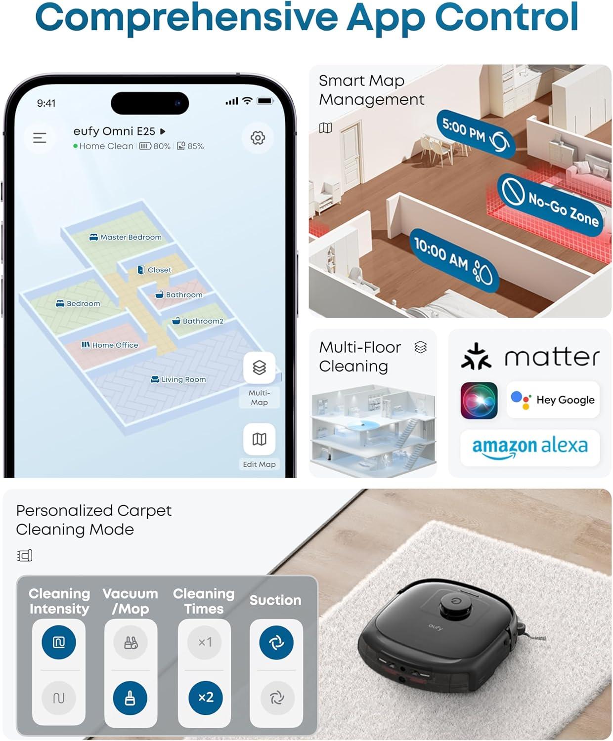 eufy Robot Vacuum E25, 20,000 Pa Suction,HydroJet Always-Clean Roller Mop, All-in-One Robot Vacuum and Mop Combo, Edge-to-Corner Cleaning, Zero-Tangle Design, AI Obstacle Avoidance (Upgraded)(E25 Black)