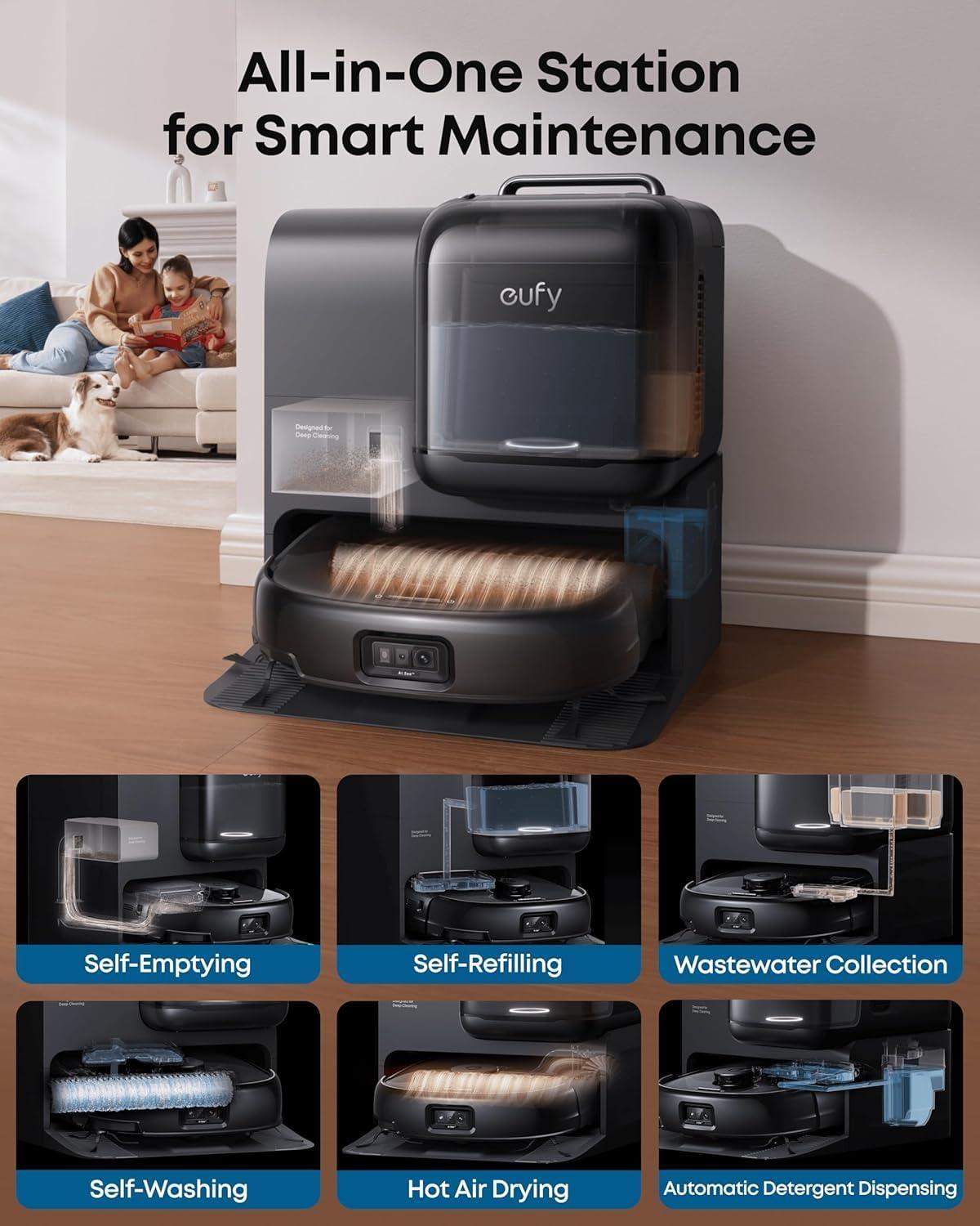 eufy Robot Vacuum Omni E28, HydroJet System, Portable Deep Cleaner, Turbo Suction, DuoSpiral Detangle Brushes, CornerRover Arm + Official Replacement Parts Kit for E28