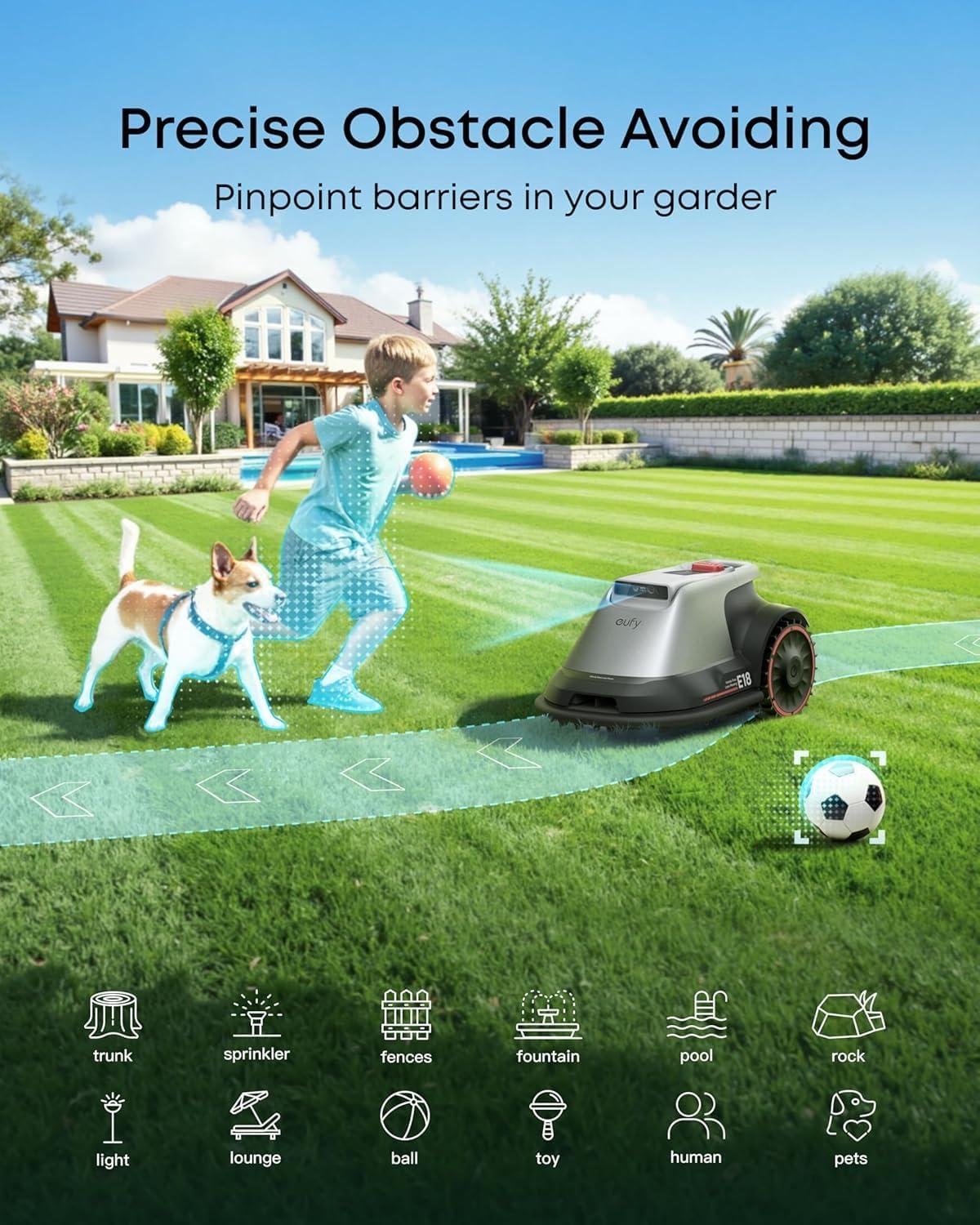 eufy E18 Robot Lawn Mower,Max 0.3 Acres,Wireless Robot Mower with Auto Mapping,Vision Navigation,Multi-Zone Management + Official Accessories, Blade Disc *1