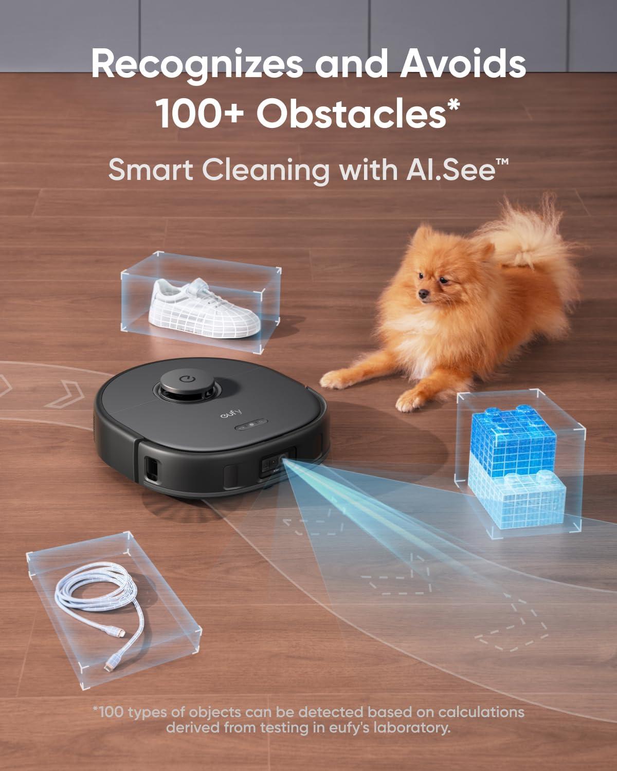 eufy X10 Pro Omni Robot Vacuum and Mop Combo, 8,000 Pa Suction, Dual Mops with 12 mm Auto-Lift and Carpet Detection + Official Floor Cleaning Solutions (2 Bottles)(X10 and 2 Bottles)