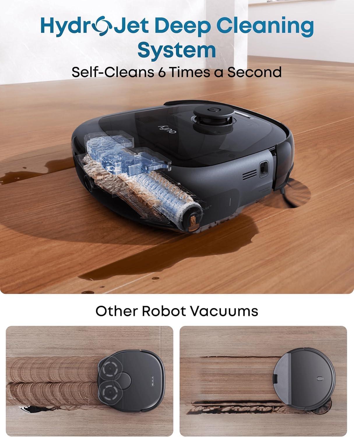 eufy Robot Vacuum Omni E28, HydroJet System, Portable Deep Cleaner, Turbo Suction, DuoSpiral Detangle Brushes, CornerRover Arm + Official Hard Floor Cleaning Solution*1
