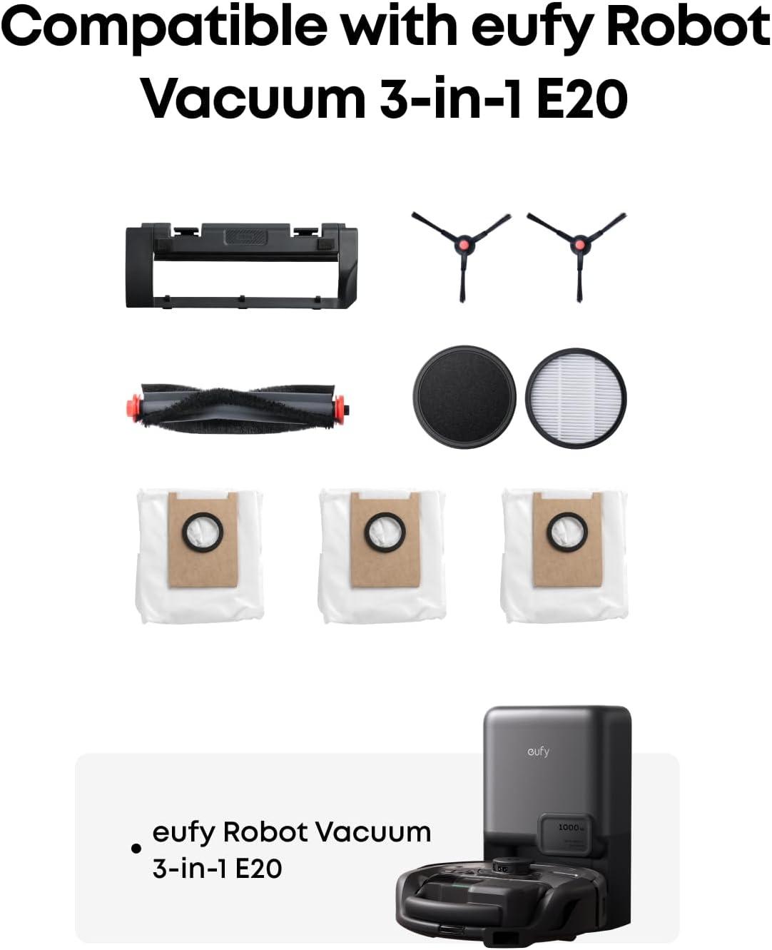 eufy Official Accessories Kit (6-Month Supply): Includes Rolling Brush & Guard, 2x High-Performance Filters, 2x Side Brushes, 3x Dust Bags – Compatible with eufy 3-in-1 E20