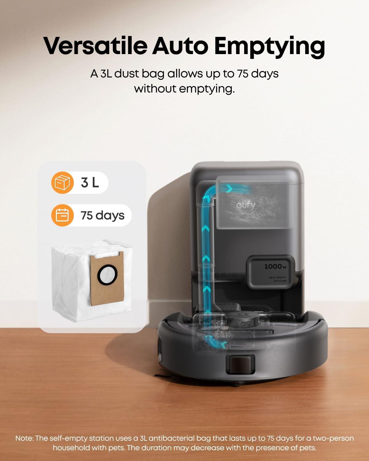 eufy Official 3x Dust Bags, 3L Capacity, Up to 75 Days Use, Compatible with eufy 3-in-1 E20