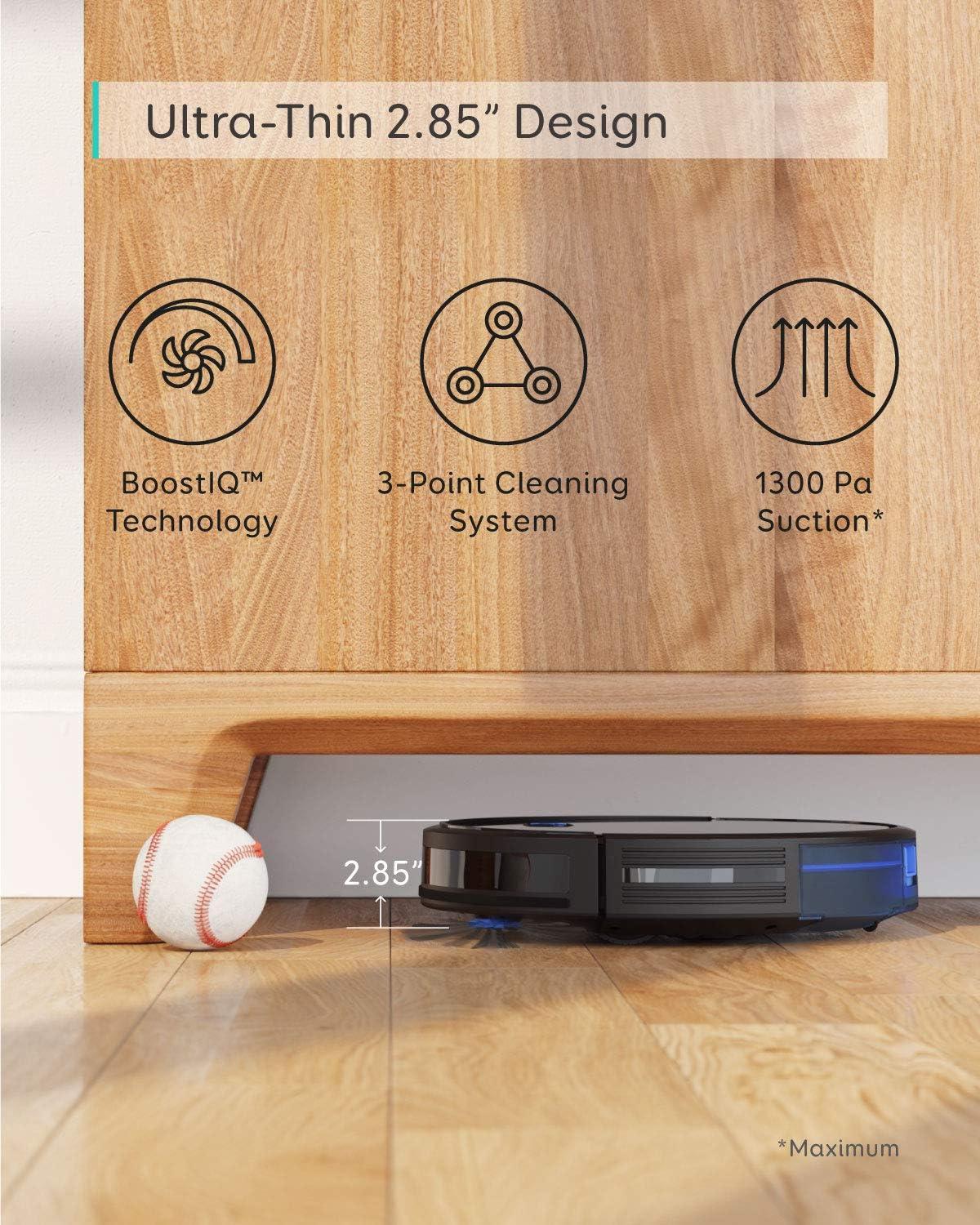 eufy C10 Robot Vacuum Self Emptying, 8 Weeks Hands Free, Advanced Smart Mapping with LiDAR Navigation, 2.85-Inch Slim Design, Powerful Suction, Edge Expansion Brush for Pet Hair, Carpet Detection(15C)