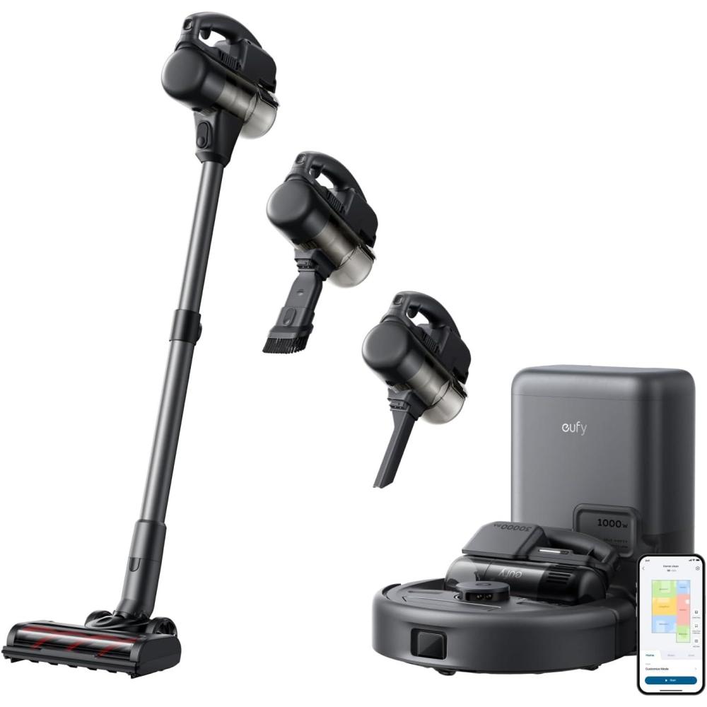 eufy Robot Vacuum 3-in-1 E20,with Versatile Stick and Handheld Vacuum Cleaner Combo,Self Emptying Up to 75 Days,Max 30,000Pa,Smart Obstacle Avoidance,Pro-Detangle,Ideal for Carpet,Crevices,Stairs