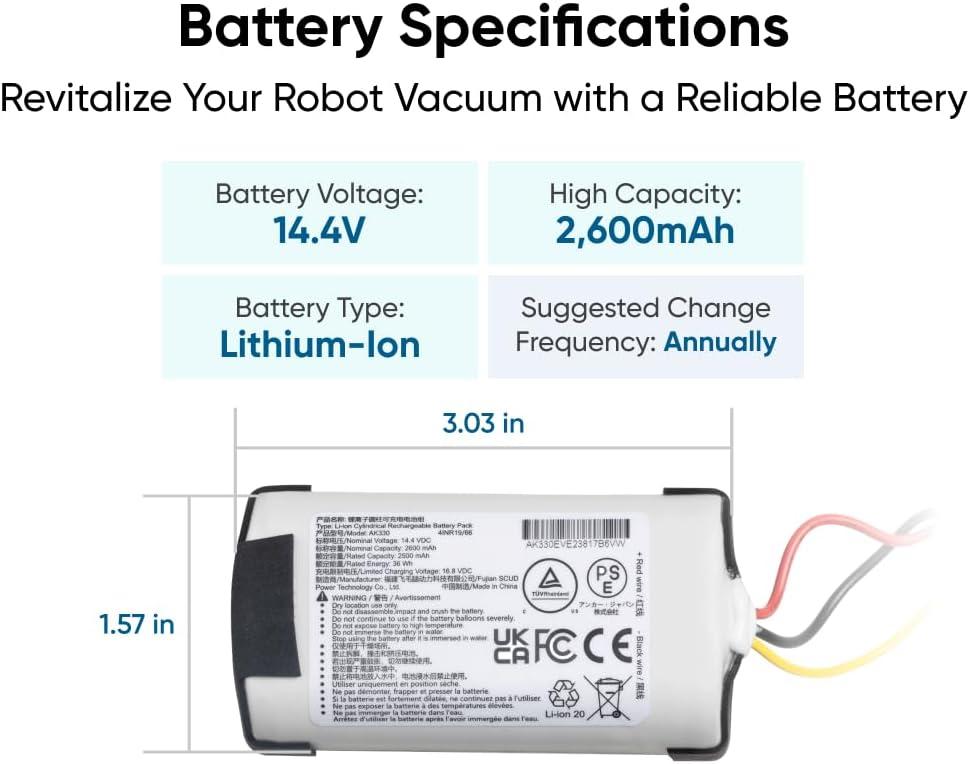 eufy Official Replacement Battery, 2,500mAh Real Capacity, 14.4V Lithium-Ion Replacement Battery L50/L60 Series