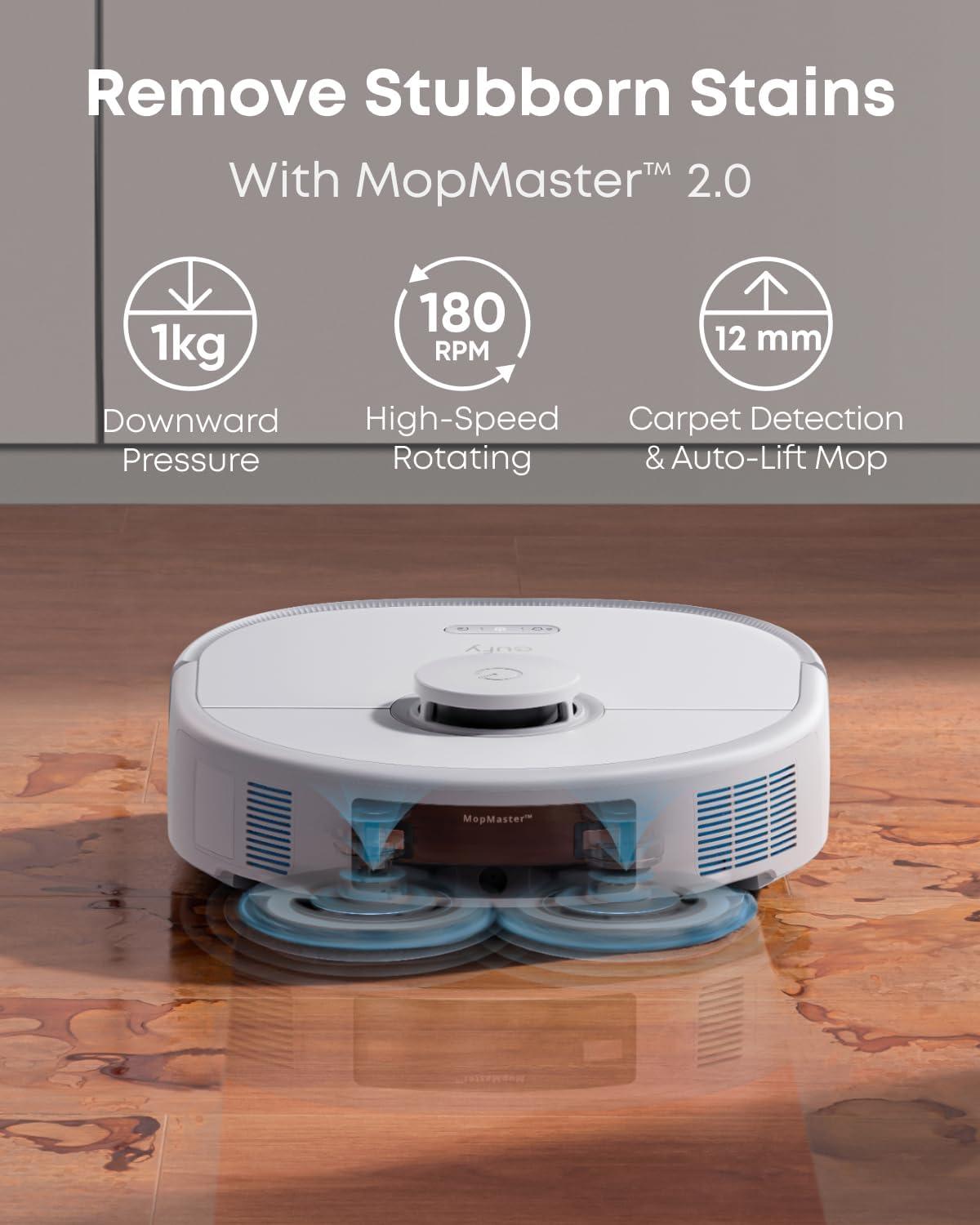 eufy X10 Pro Omni Robot Vacuum and Mop Combo, 8,000 Pa, Dual Mops with 12 mm Auto-Lift and Carpet Detection, AI Obstacle Avoidance, Auto Mop Washing&Drying, Self-Emptying, White(02-X10 Pro Omni White)