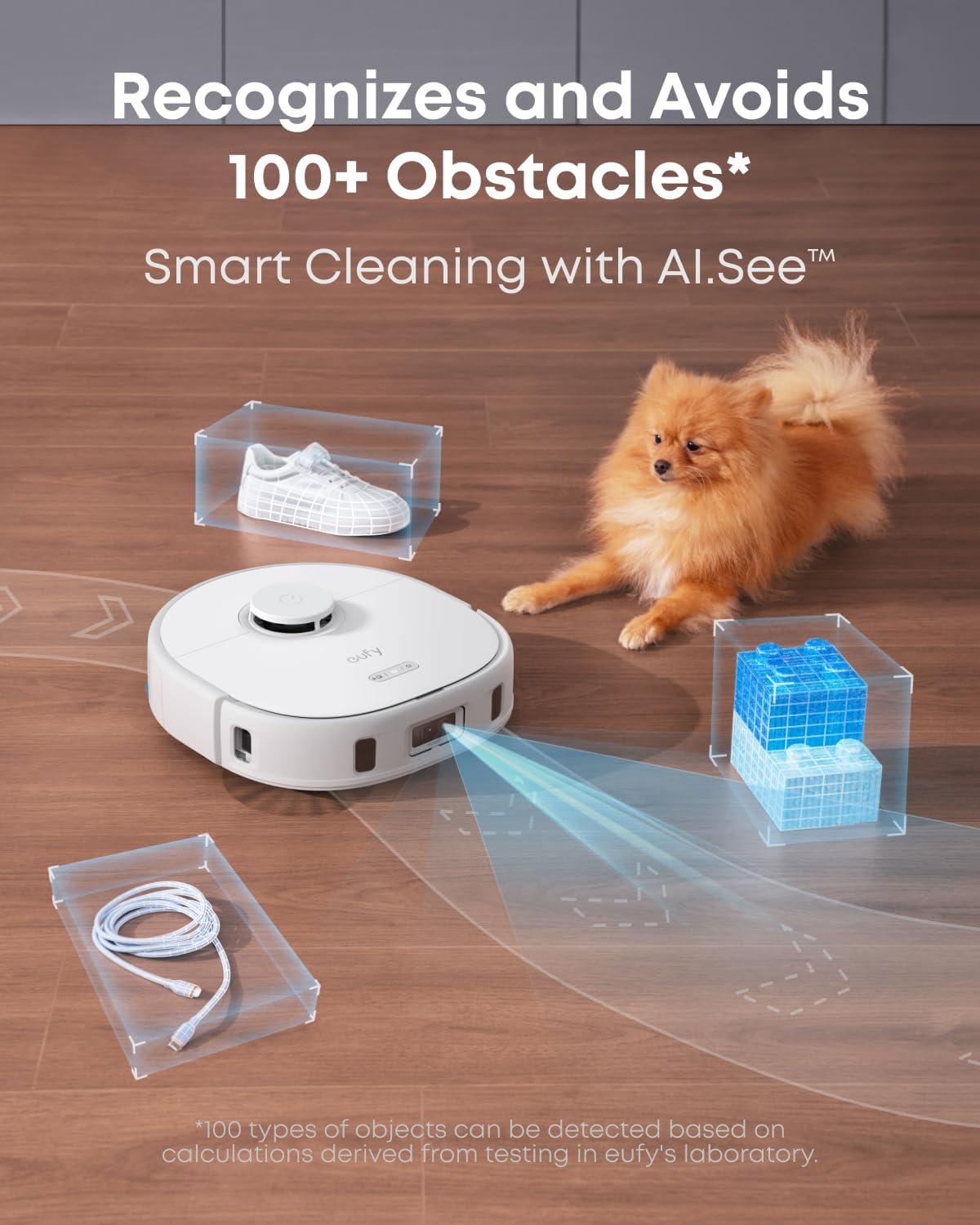 eufy X10 Pro Omni Robot Vacuum and Mop Combo, 8,000 Pa, Dual Mops with 12 mm Auto-Lift and Carpet Detection, AI Obstacle Avoidance, Auto Mop Washing&Drying, Self-Emptying, White(02-X10 Pro Omni White)