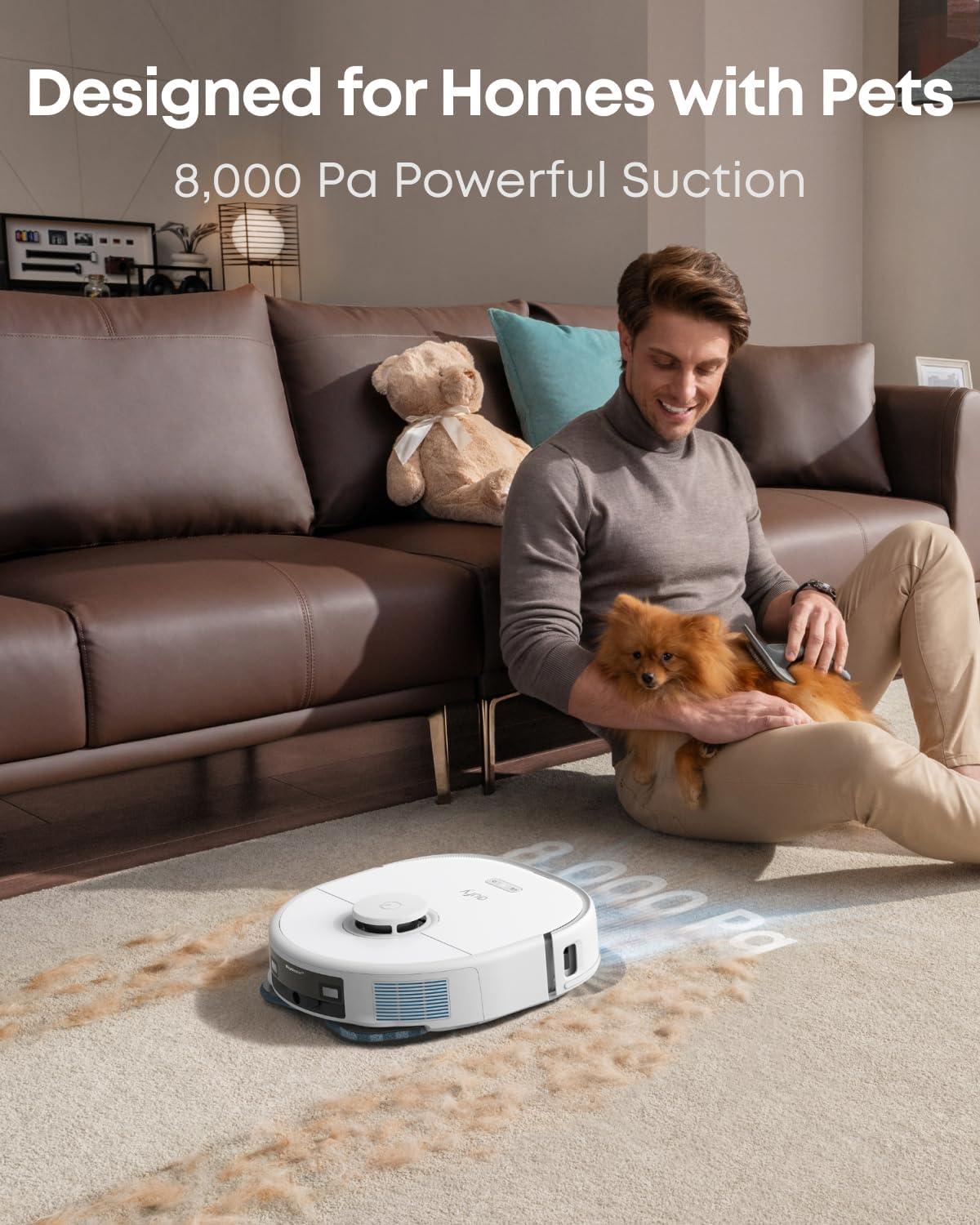 eufy X10 Pro Omni Robot Vacuum and Mop Combo, 8,000 Pa, Dual Mops with 12 mm Auto-Lift and Carpet Detection, AI Obstacle Avoidance, Auto Mop Washing&Drying, Self-Emptying, White(02-X10 Pro Omni White)