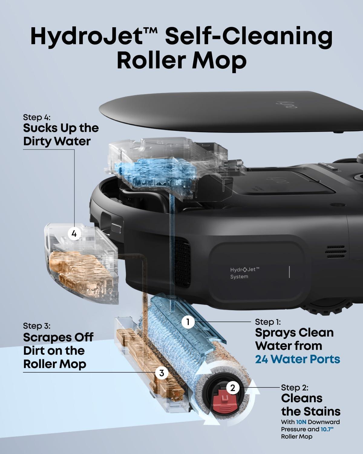 eufy X10 Pro Omni Robot Vacuum and Mop Combo, 8,000 Pa, Dual Mops with 12 mm Auto-Lift and Carpet Detection, AI Obstacle Avoidance, Auto Mop Washing&Drying, Self-Emptying, White(eufy C28)