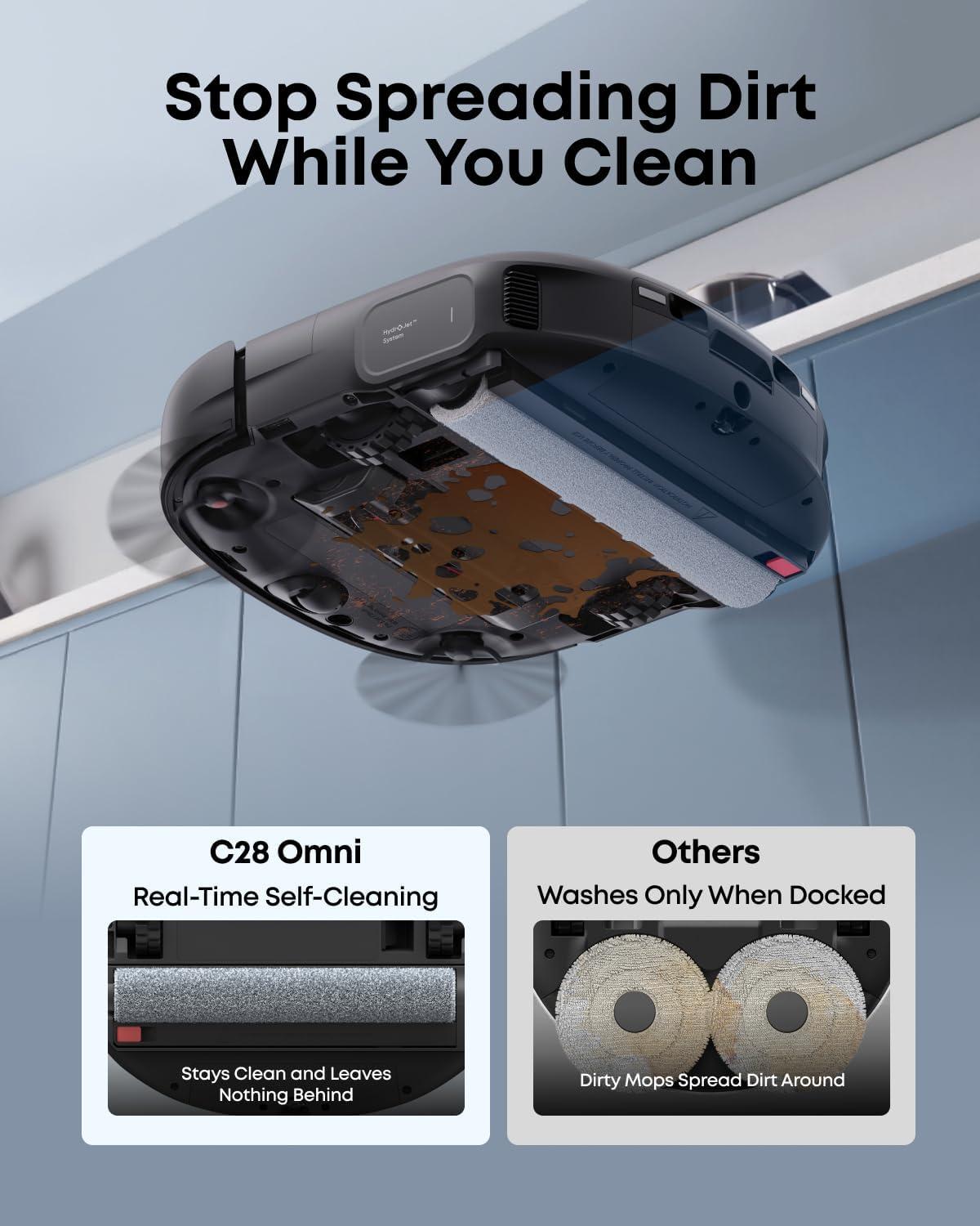 eufy X10 Pro Omni Robot Vacuum and Mop Combo, 8,000 Pa, Dual Mops with 12 mm Auto-Lift and Carpet Detection, AI Obstacle Avoidance, Auto Mop Washing&Drying, Self-Emptying, White(eufy C28)