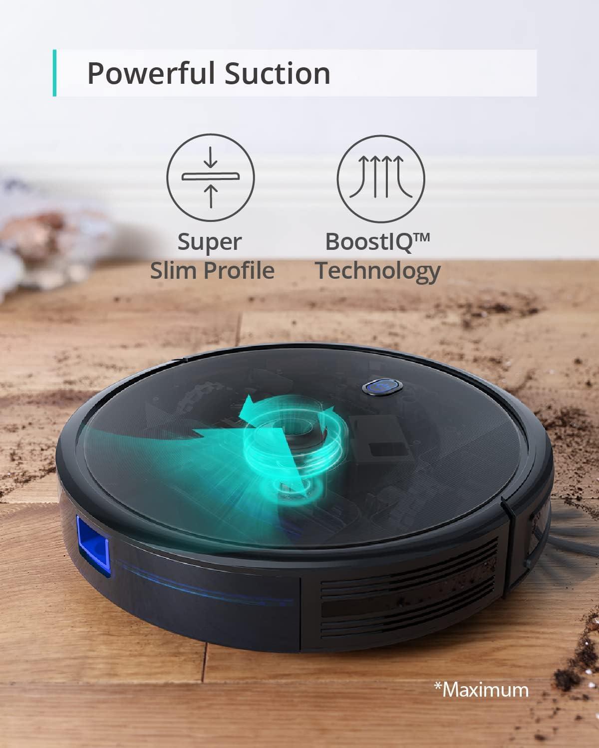 eufy Robot Vacuum 11S MAX, Super Thin, Powerful Suction, Quiet, Self-Charging Robotic Vacuum Cleaner, Cleans Hard Floors to Medium-Pile Carpets, Black(01-11S Max)