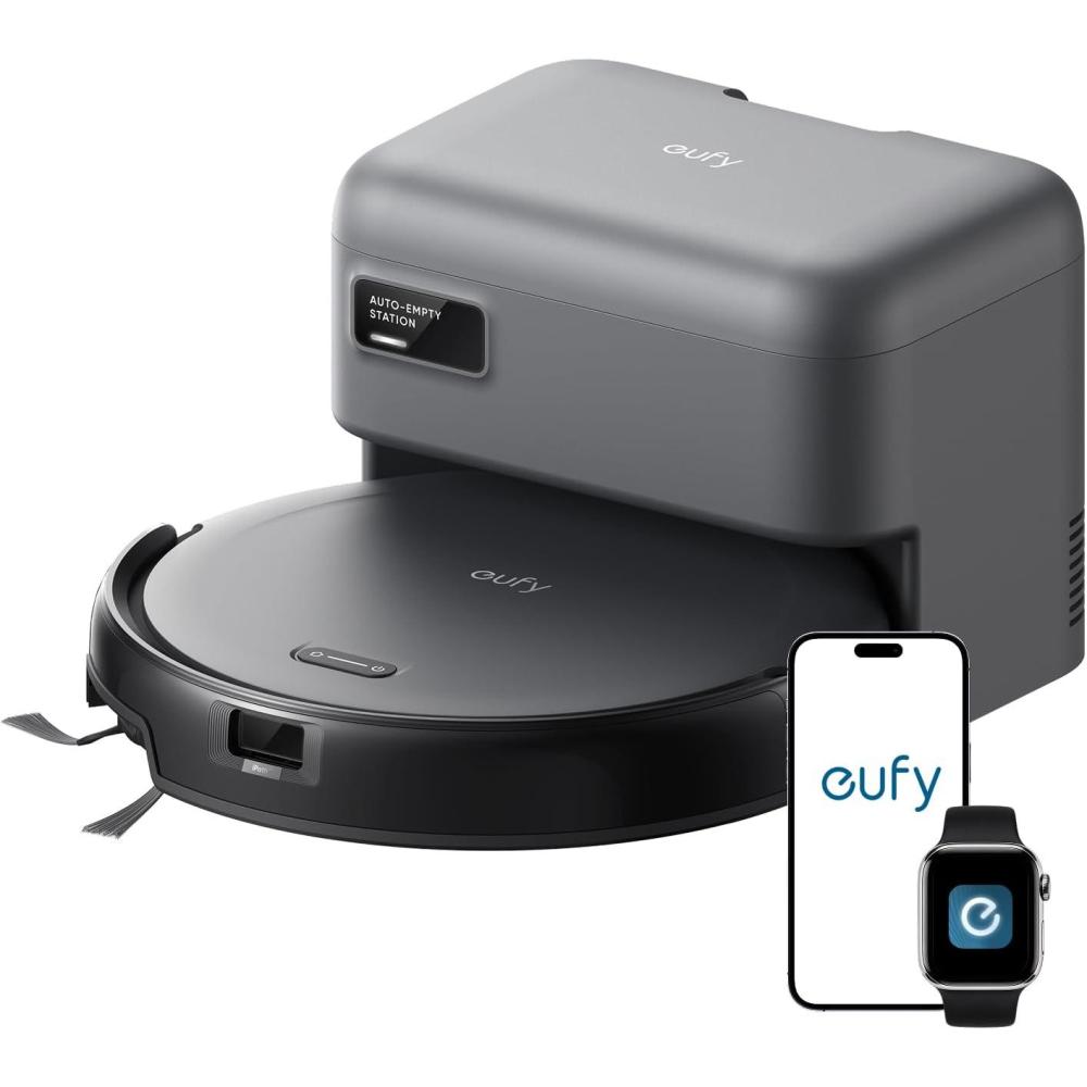 eufy C10 Robot Vacuum Self Emptying, 8 Weeks Hands Free, Advanced Smart Mapping with LiDAR Navigation, 2.85-Inch Slim Design, Powerful Suction, Edge Expansion Brush for Pet Hair, Carpet Detection(02-C10)