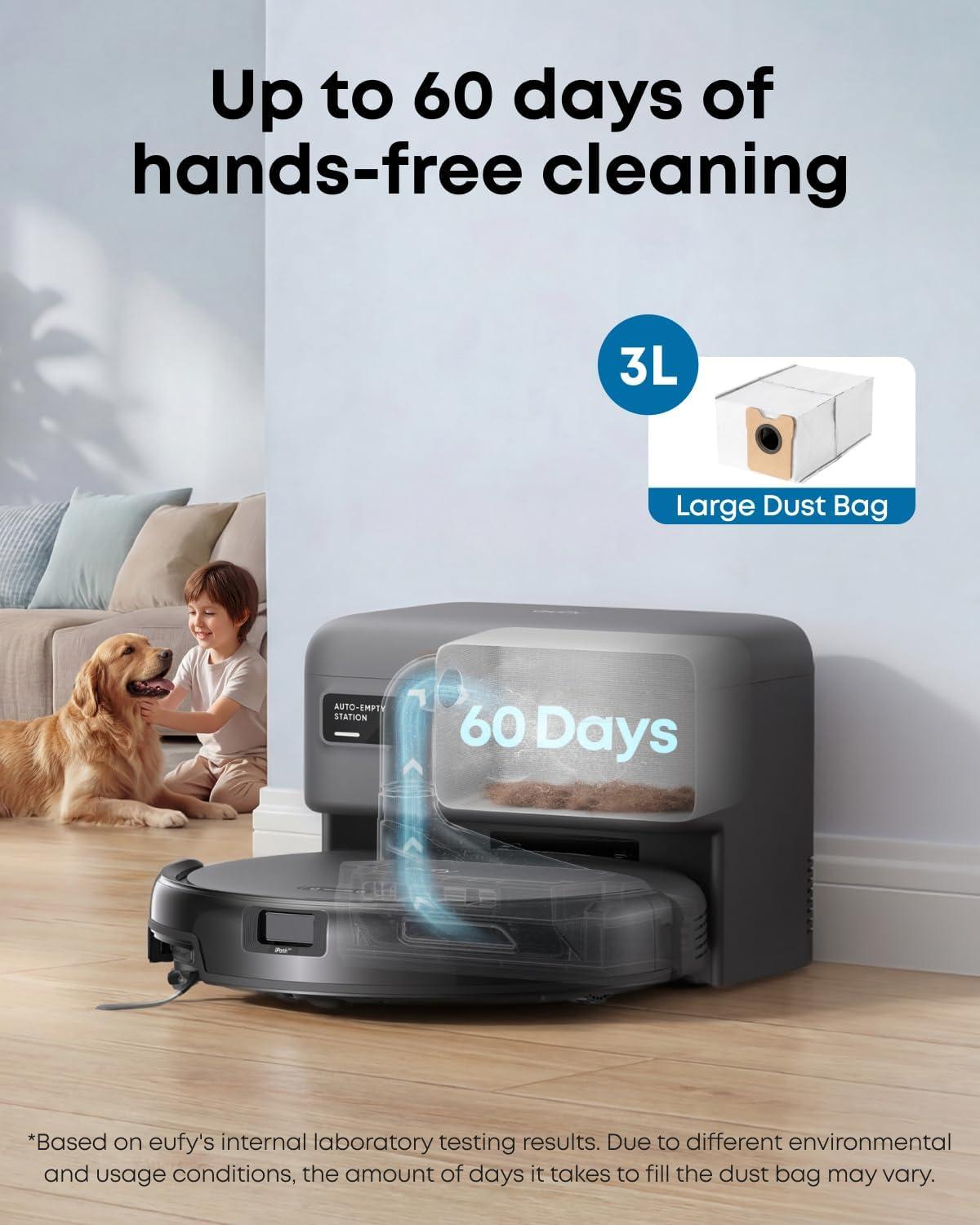 eufy C10 Robot Vacuum Self Emptying, 8 Weeks Hands Free, Advanced Smart Mapping with LiDAR Navigation, 2.85-Inch Slim Design, Powerful Suction, Edge Expansion Brush for Pet Hair, Carpet Detection(02-C10)
