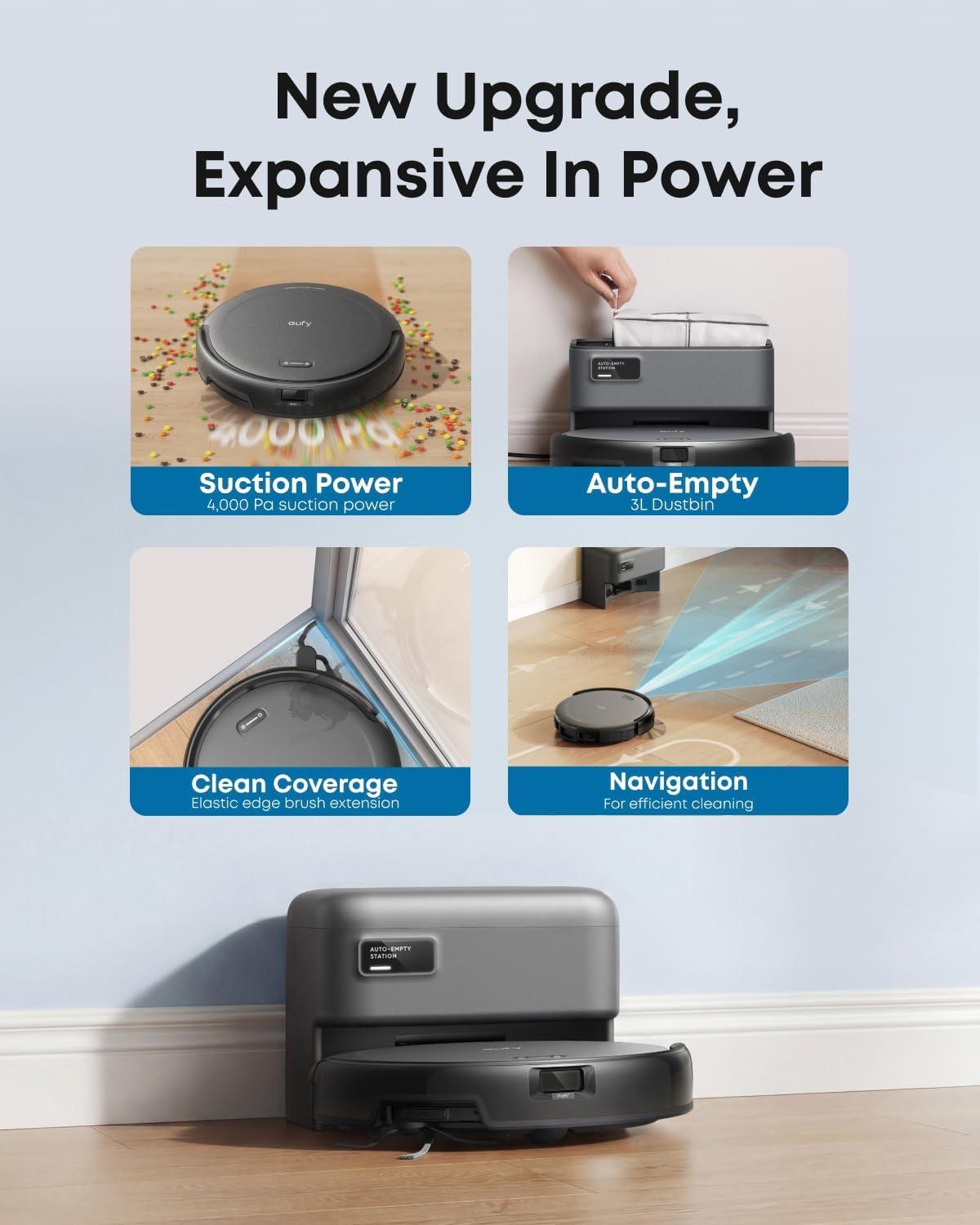 eufy C10 Robot Vacuum Self Emptying, 8 Weeks Hands Free, Advanced Smart Mapping with LiDAR Navigation, 2.85-Inch Slim Design, Powerful Suction, Edge Expansion Brush for Pet Hair, Carpet Detection(02-C10)