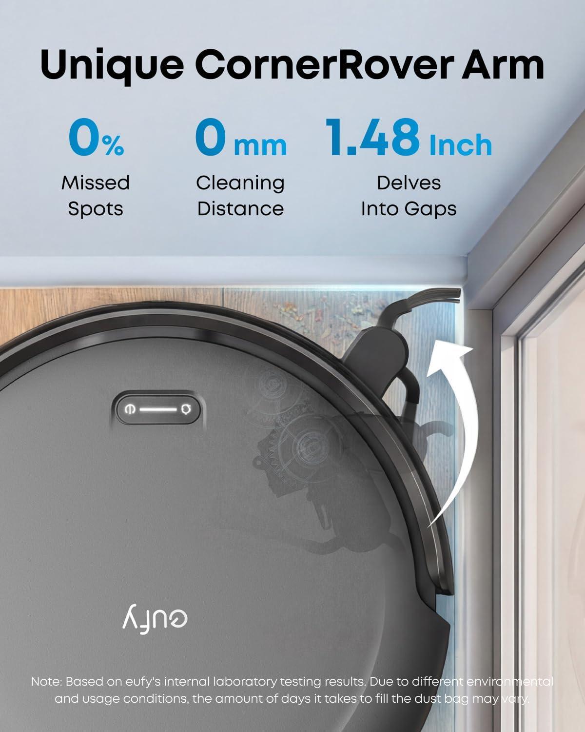 eufy C10 Robot Vacuum Self Emptying, 8 Weeks Hands Free, Advanced Smart Mapping with LiDAR Navigation, 2.85-Inch Slim Design, Powerful Suction, Edge Expansion Brush for Pet Hair, Carpet Detection(02-C10)