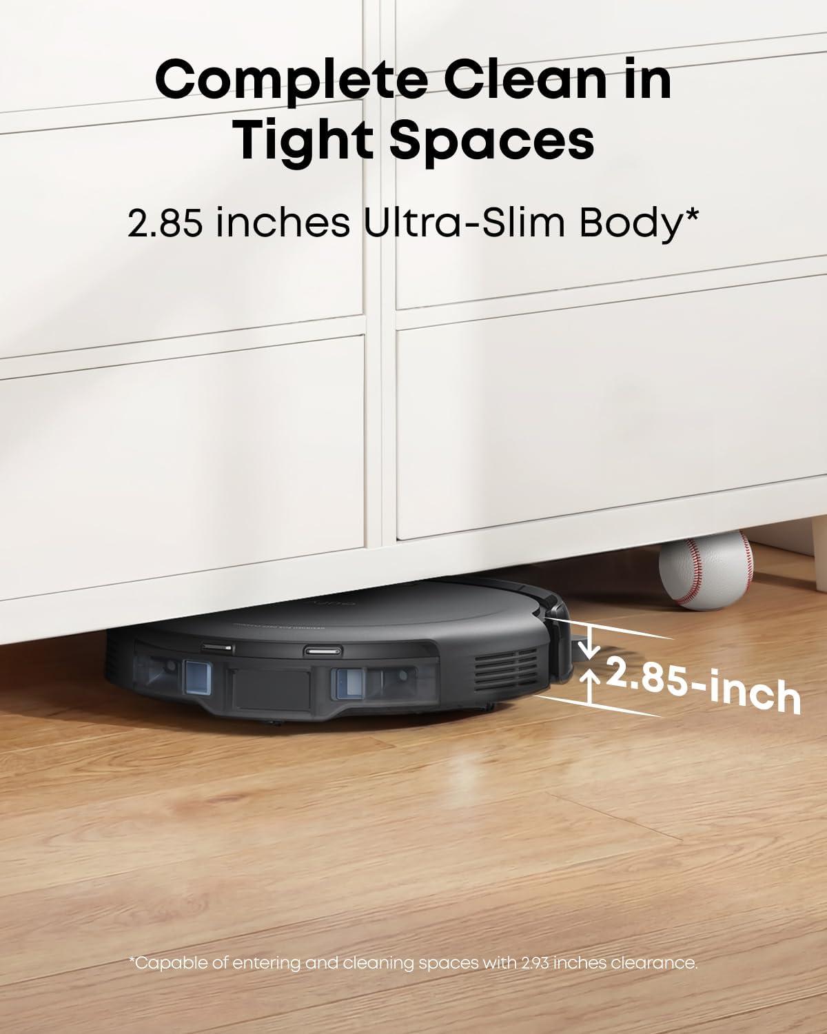 eufy C10 Robot Vacuum Self Emptying, 8 Weeks Hands Free, Advanced Smart Mapping with LiDAR Navigation, 2.85-Inch Slim Design, Powerful Suction, Edge Expansion Brush for Pet Hair, Carpet Detection(02-C10)