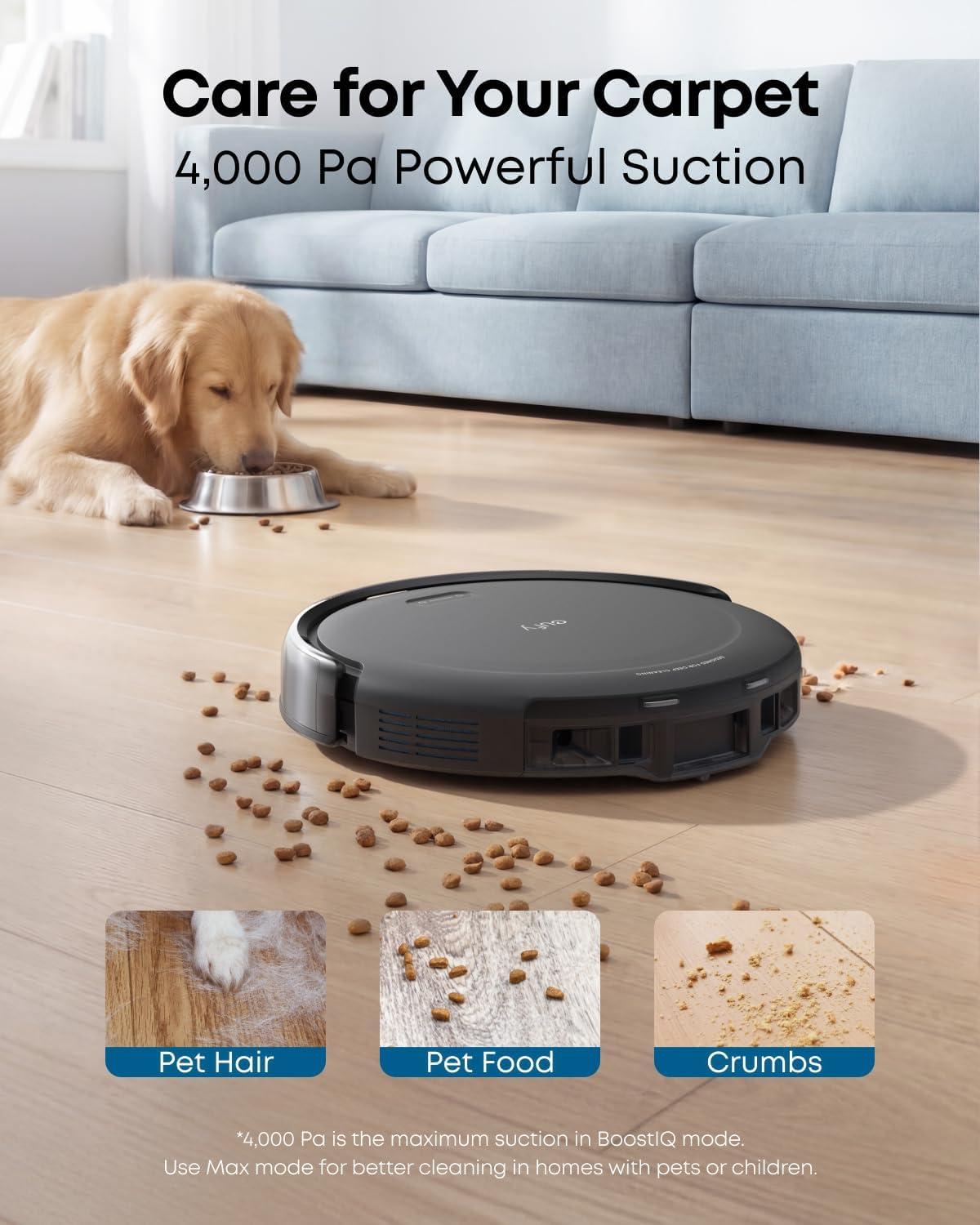 eufy C10 Robot Vacuum Self Emptying, 8 Weeks Hands Free, Advanced Smart Mapping with LiDAR Navigation, 2.85-Inch Slim Design, Powerful Suction, Edge Expansion Brush for Pet Hair, Carpet Detection(02-C10)