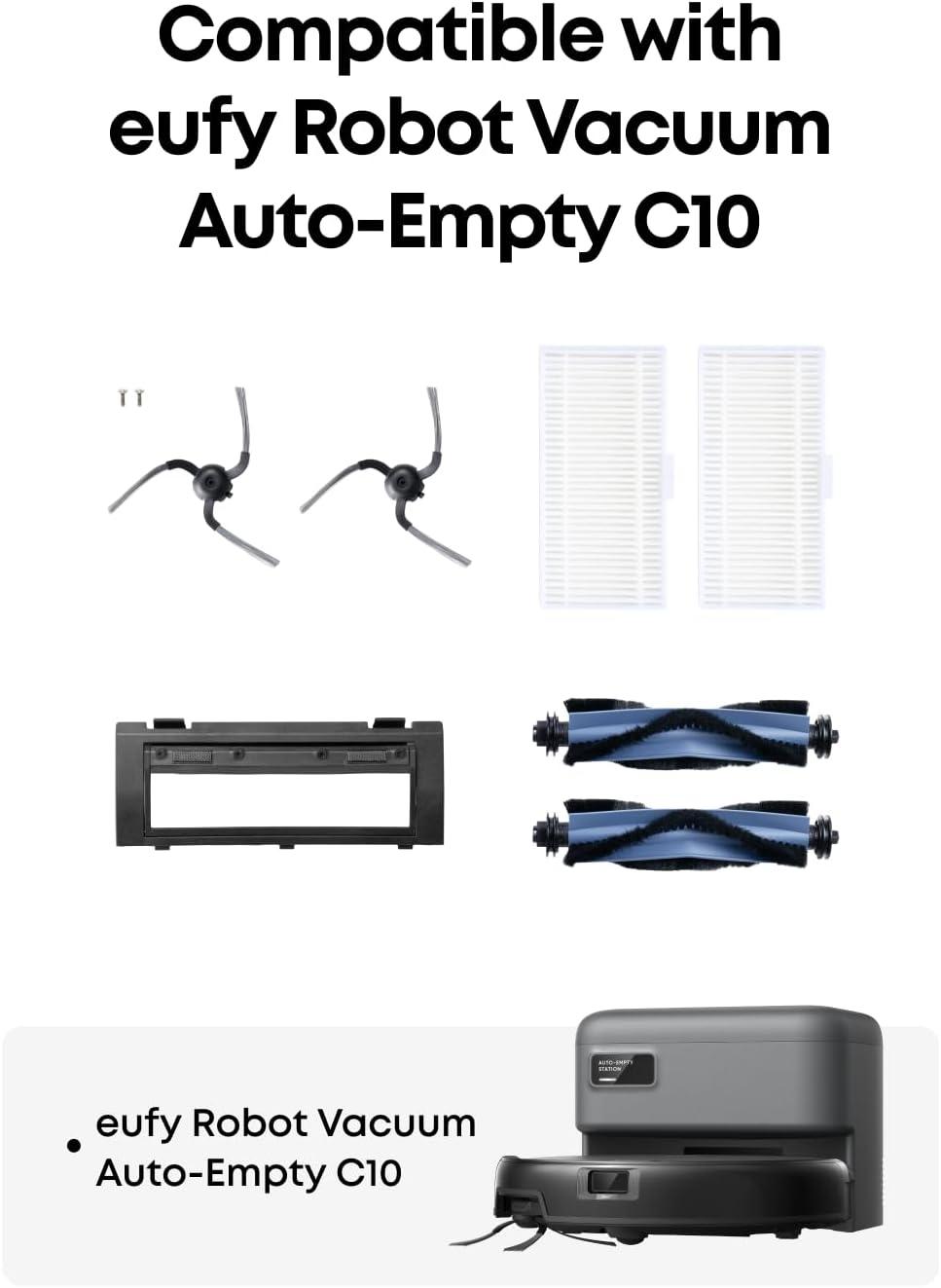 eufy RoboVac Replacement Accessories Kit (2 Side Brushes + 2 Filter Sets + Rolling Brush + Brush Guard) Compatible Self-Empty C10.