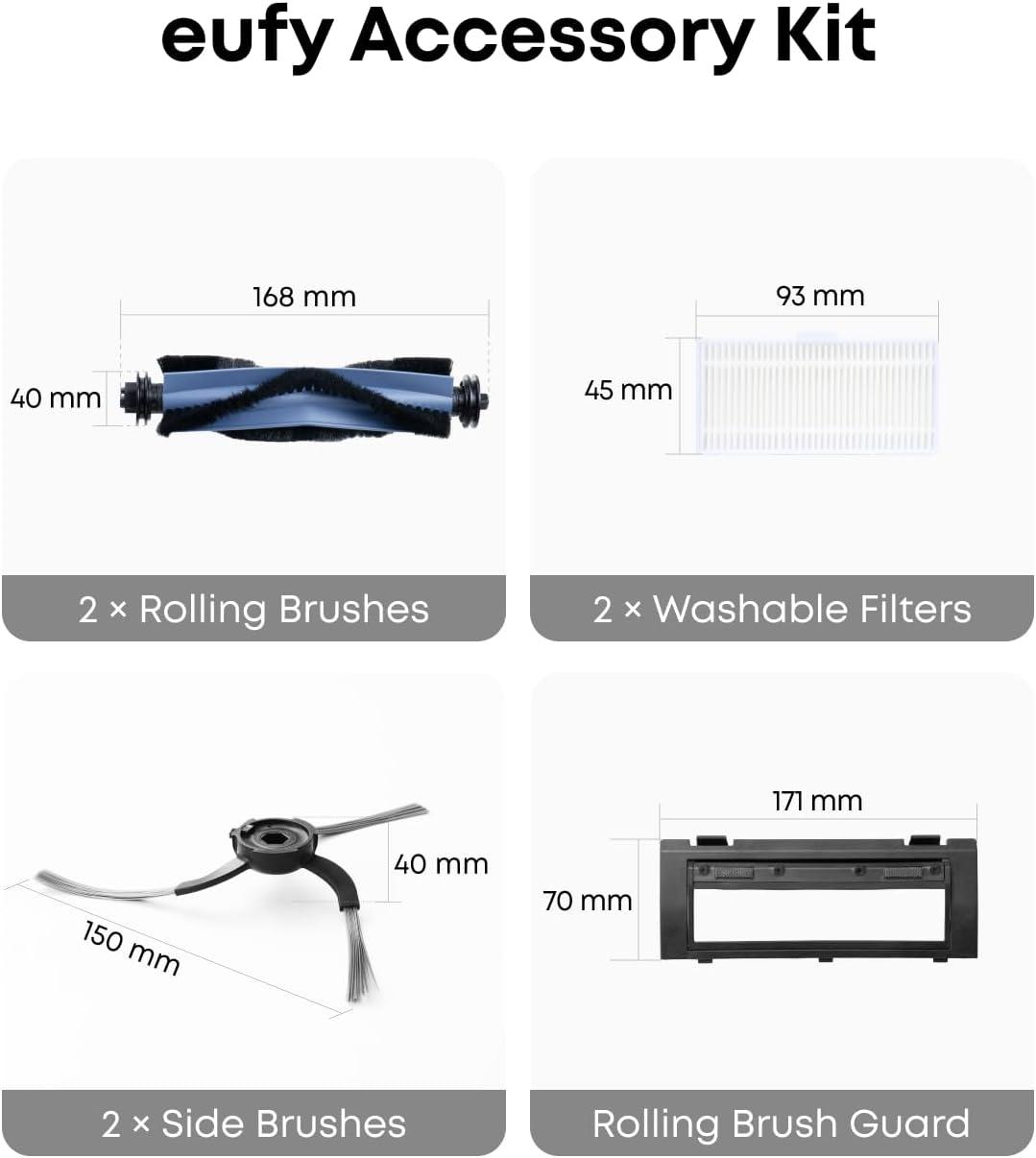 eufy RoboVac Replacement Accessories Kit (2 Side Brushes + 2 Filter Sets + Rolling Brush + Brush Guard) Compatible Self-Empty C10.