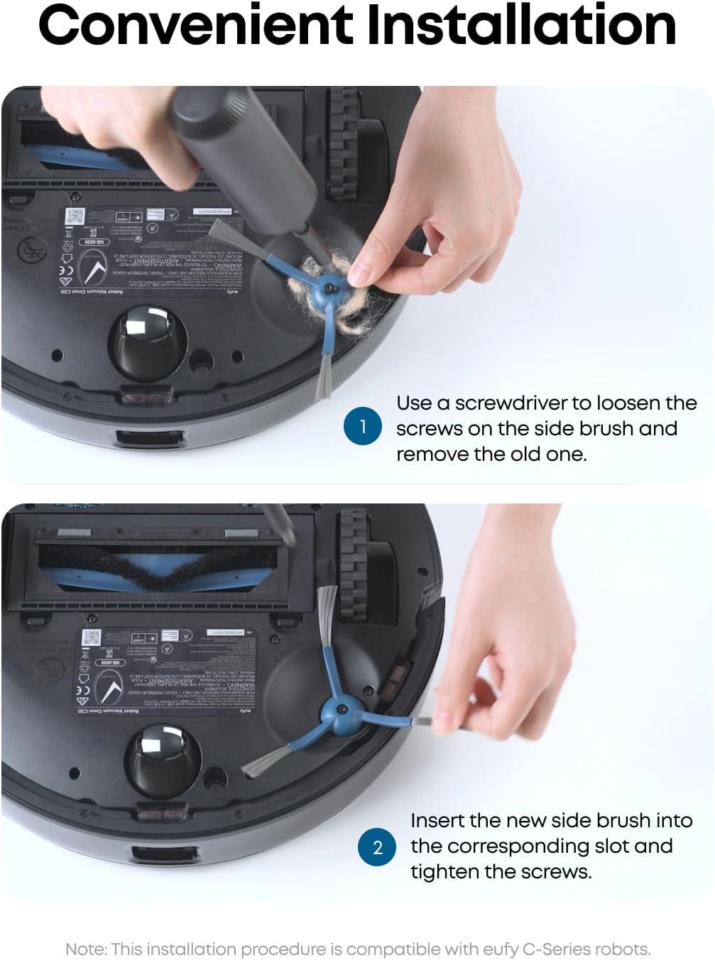eufy RoboVac Replacement Accessories Kit (2 Side Brushes + 2 Filter Sets + Rolling Brush + Brush Guard) Compatible Self-Empty C10.