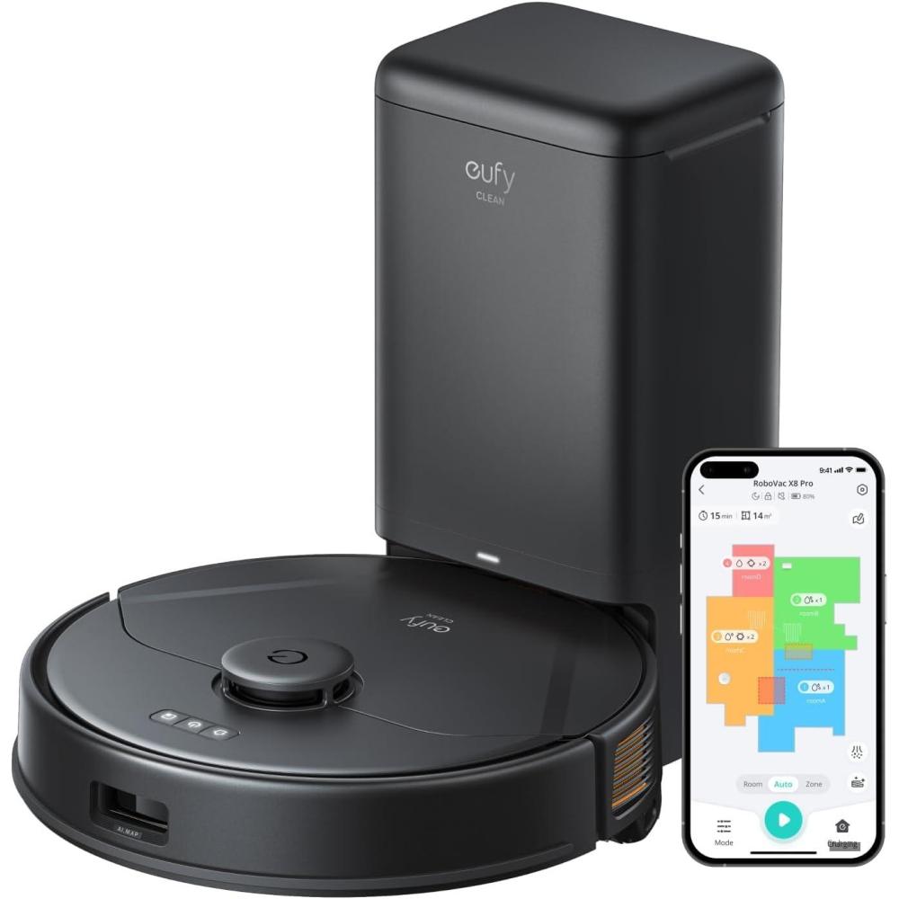 eufy X8 Pro Robot Vacuum Self-Empty Station, Twin-Turbine 2X 4,000 Pa Suction, 45 Days Hands-Free Cleaning iPath Laser, Pet Hair Deep Clean on Carpet, Smart Cleaner for Home with Pets