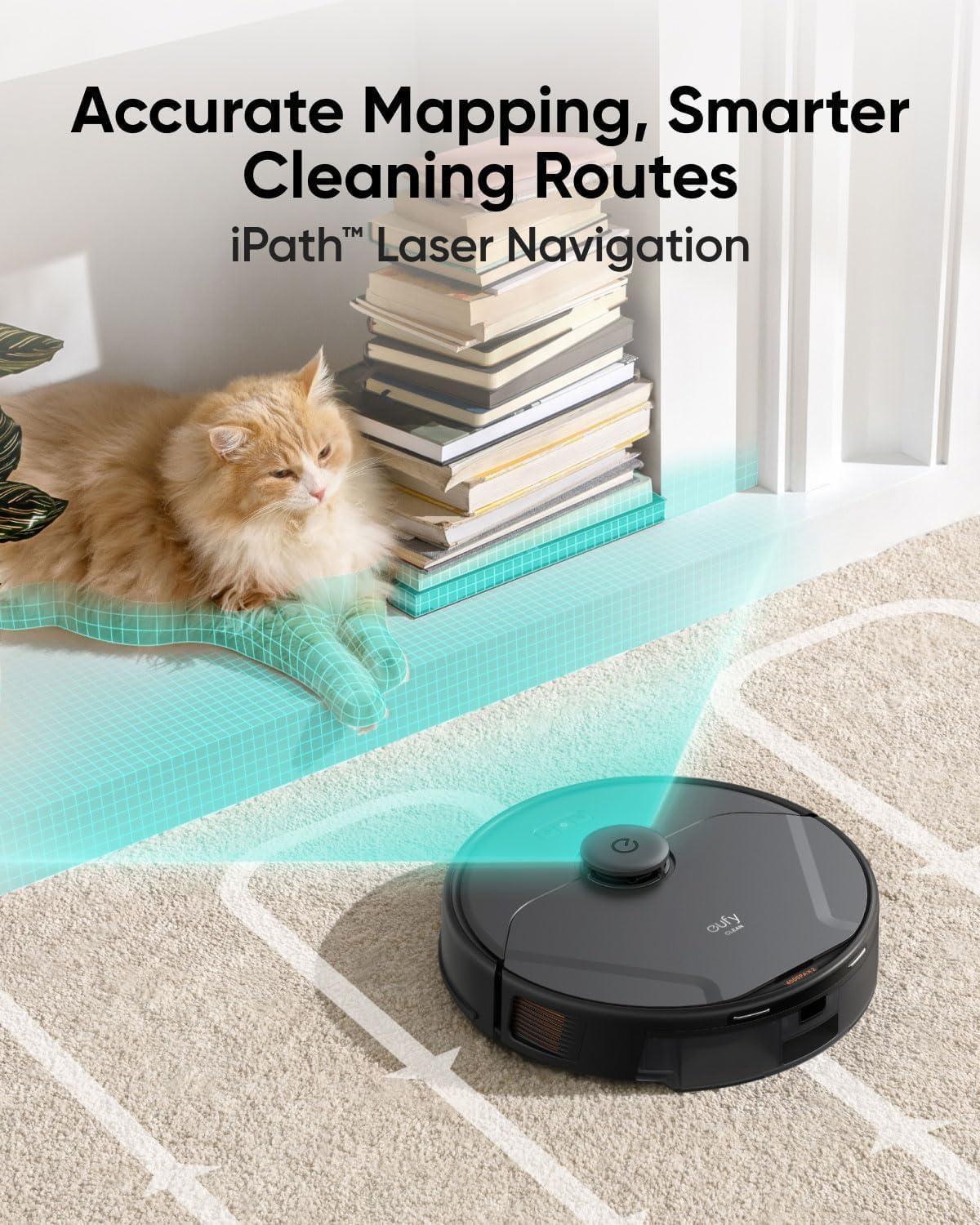eufy X8 Pro Robot Vacuum Self-Empty Station, Twin-Turbine 2X 4,000 Pa Suction, 45 Days Hands-Free Cleaning iPath Laser, Pet Hair Deep Clean on Carpet, Smart Cleaner for Home with Pets