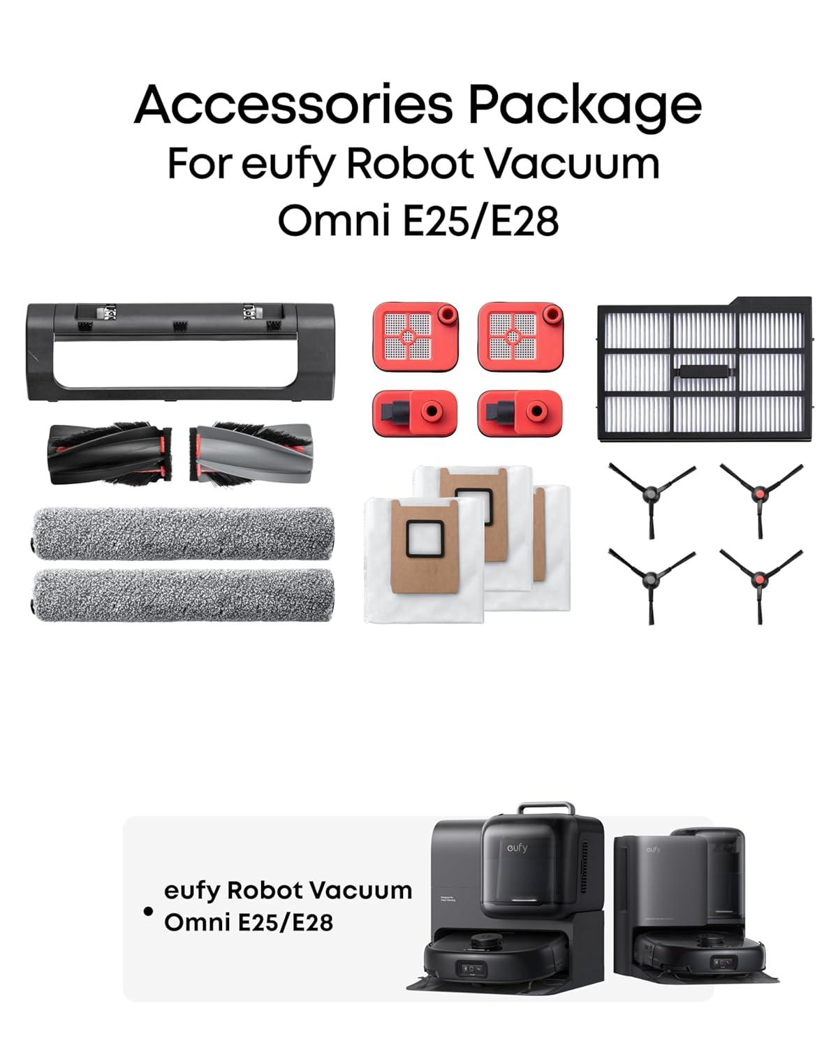 eufy Accessory Kit, Side Brush, Filter, Roller Brush for RoboVac, Dust Bag, Dirty Water Tank Filter Compatible for Omni E25/E28