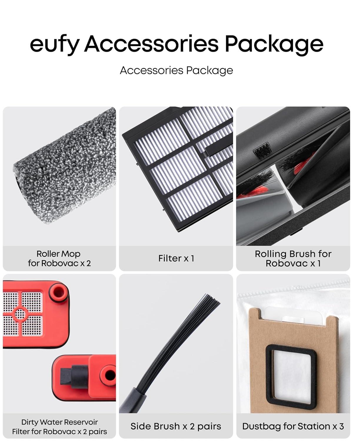 eufy Accessory Kit, Side Brush, Filter, Roller Brush for RoboVac, Dust Bag, Dirty Water Tank Filter Compatible for Omni E25/E28