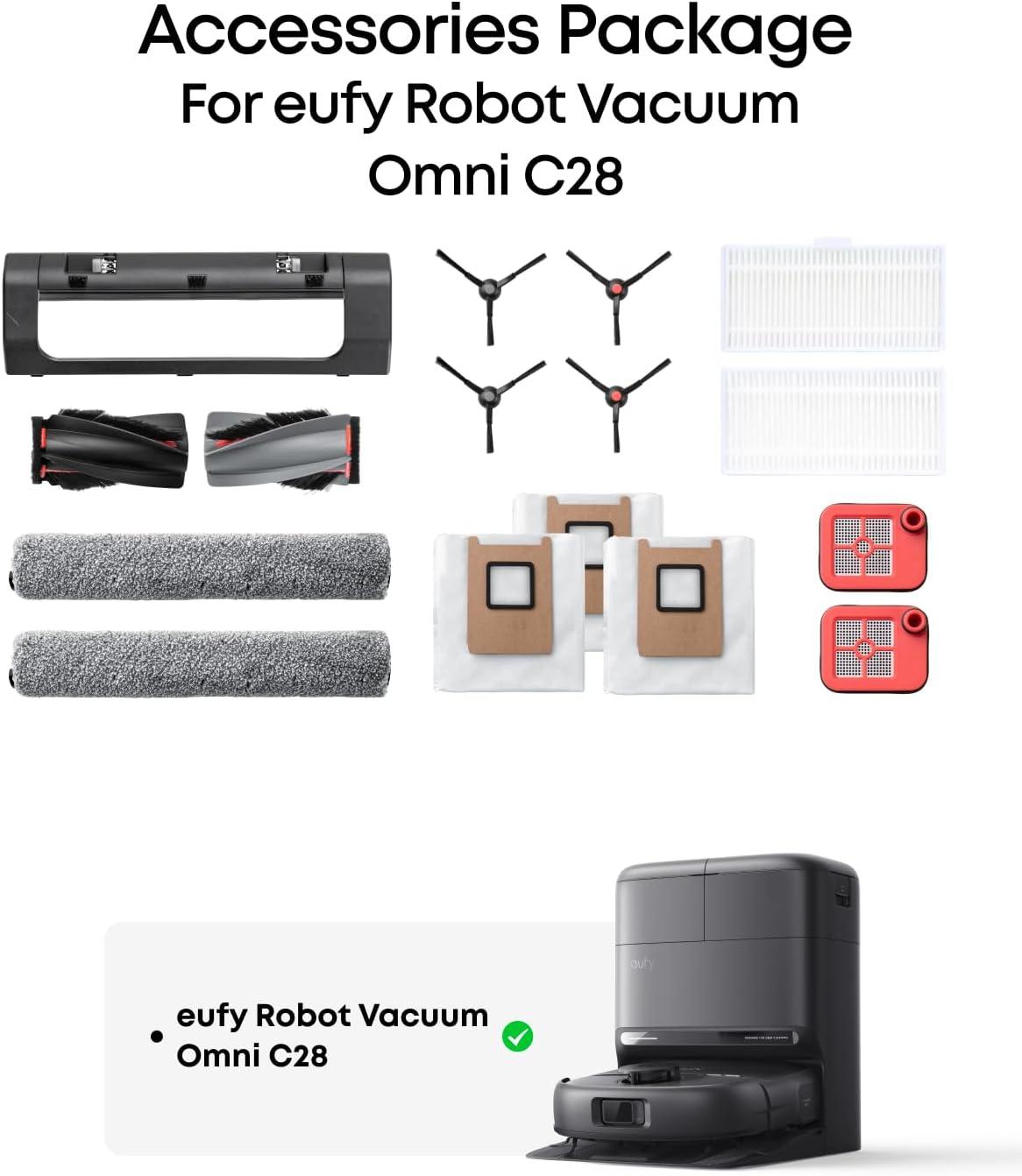 eufy Replacement Kit for C28, Side Brush ×2, Dirty Water Tank Filter ×2, Roller Brush Guard ×1, Dust Bag ×3, Roller Mop ×2, Replacement Filter ×2