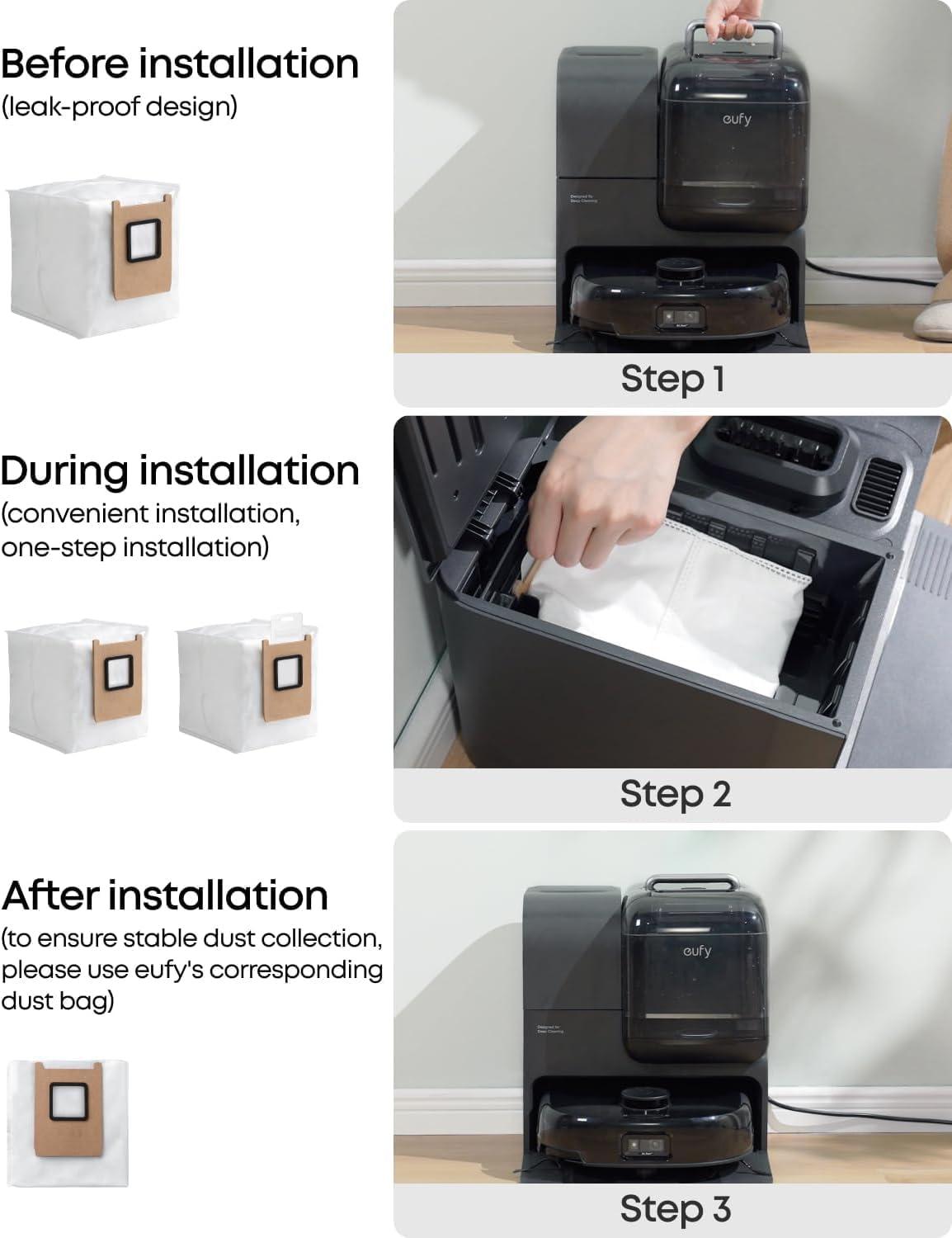 eufy Dust Bag, 3-Pack, 3L, Leak-Proof, Effective Filtration, Safe, Compatible with E25, E28, E20 and C28